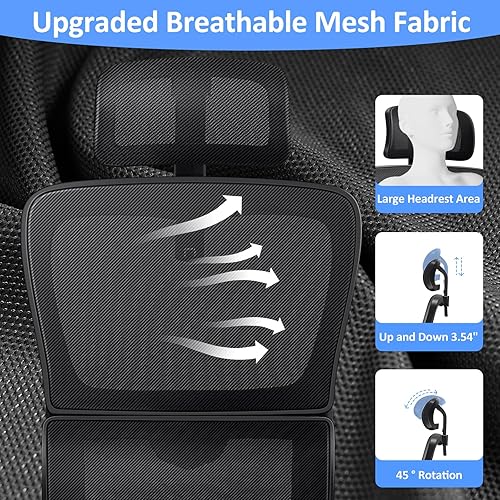 Miniatura 4 de Atbang Silla de oficina, soporte lumbar adaptable, silla ergonómica de respaldo alto, brazos abatibles, balanceo de 125, silla de escritorio,