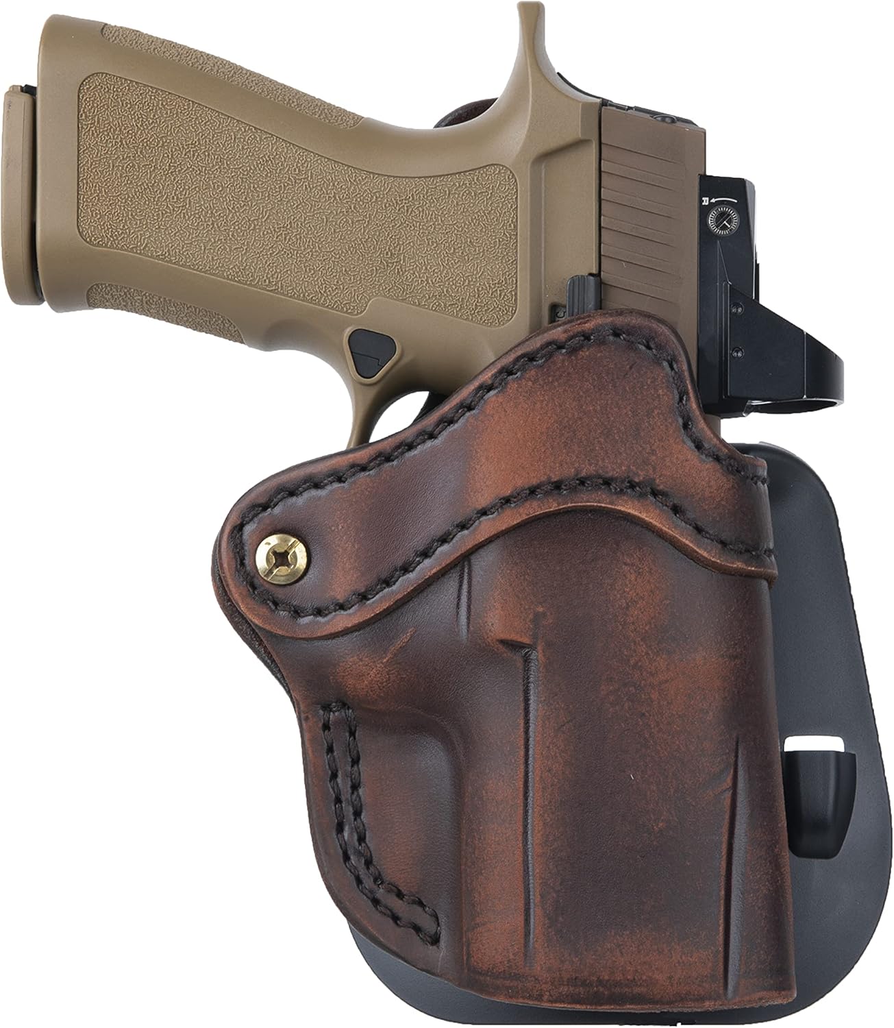 1791 GUNLEATHER P320c Paddle Holster - Optic Ready OWB CCW Leather Holster for Belts - Right Handed - HK VP9sk, P2000, 45c, SIG P229c and Most compacts w. Rails