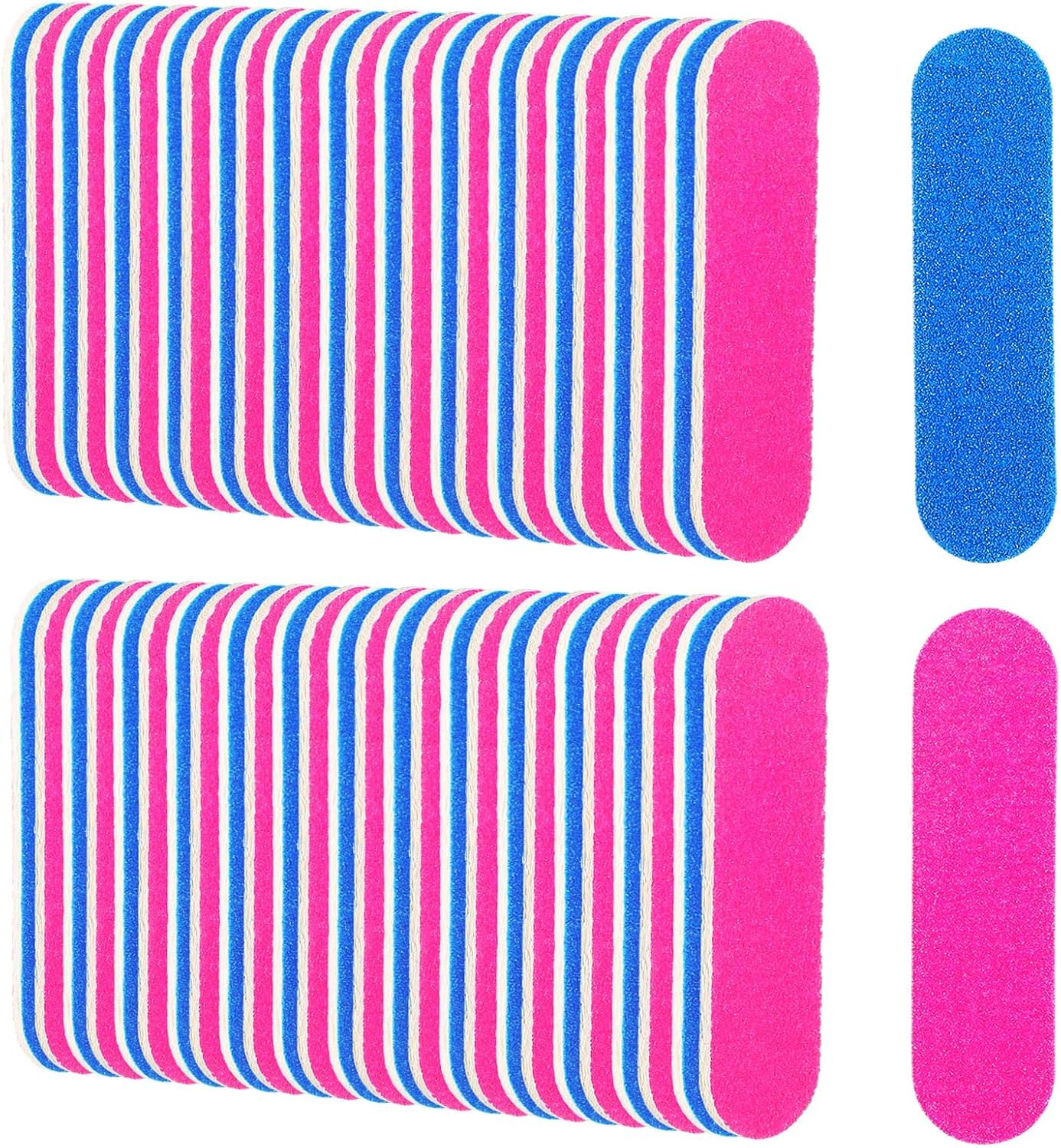50 Packs Mini Nail Files Disposable Double Sided Nail Buffer Travel Size Emery Boards for Natural Nails, Nail Files and Buffers for Home and Professional Manicure Tools (Pink and Blue)
