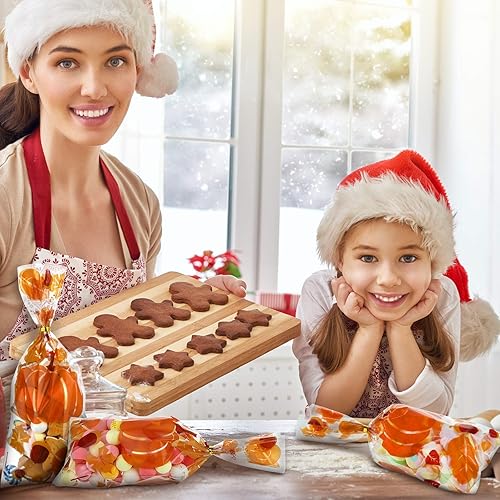Miniatura 7 de 100 bolsas de celofán de otoño con temática de otoño, hojas de arce, calabaza, bolsas de dulces, bolsas de golosinas de Acción de Gracias con 100