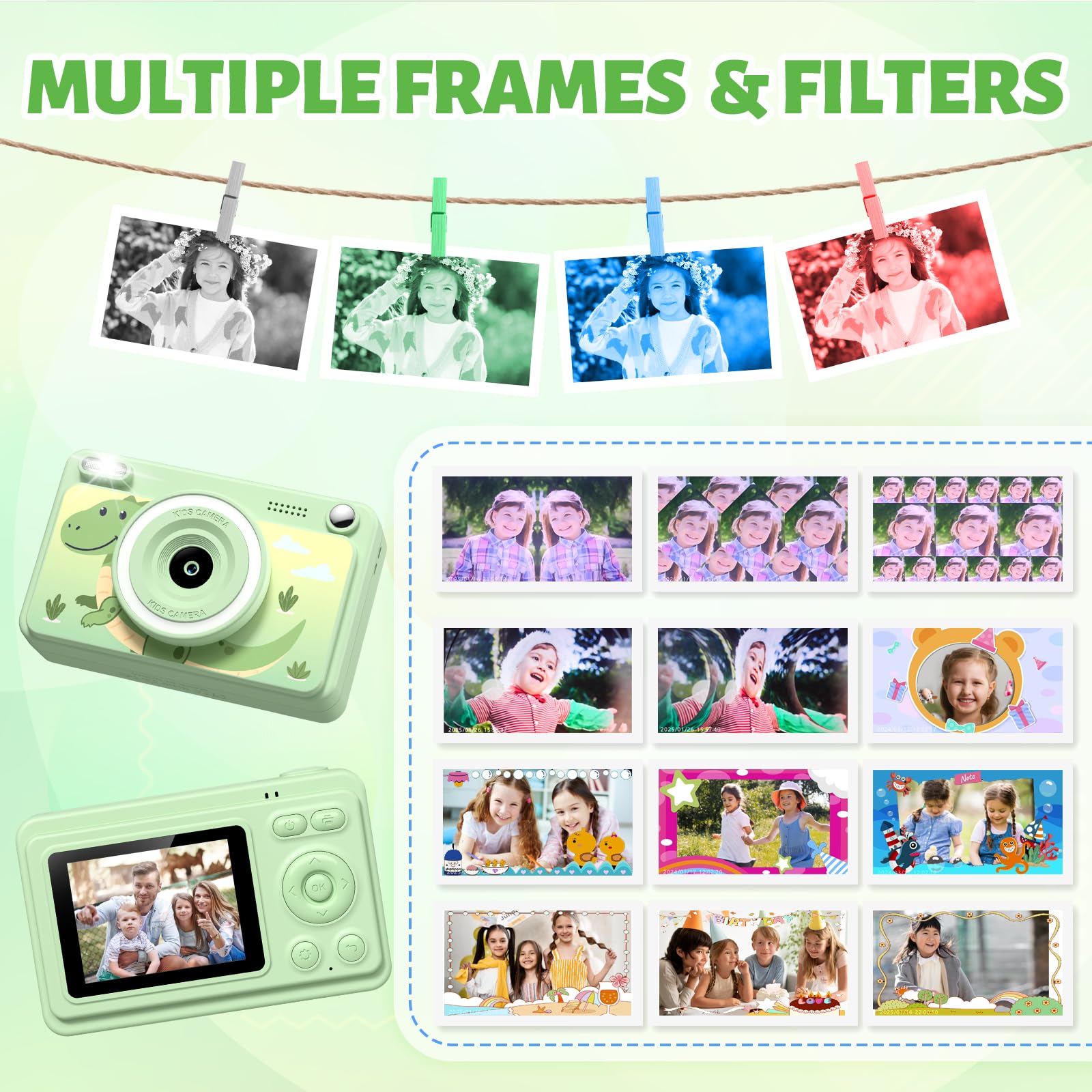 GREENKINDER Appareil Photo Instantané, 2.4" Écran Appareil Photo Enfant avec 32GB & 5 Rouleaux de Papier d'impression, Cadeau Jouet pour Enfant Garçons Filles 3-14 Ans - 5