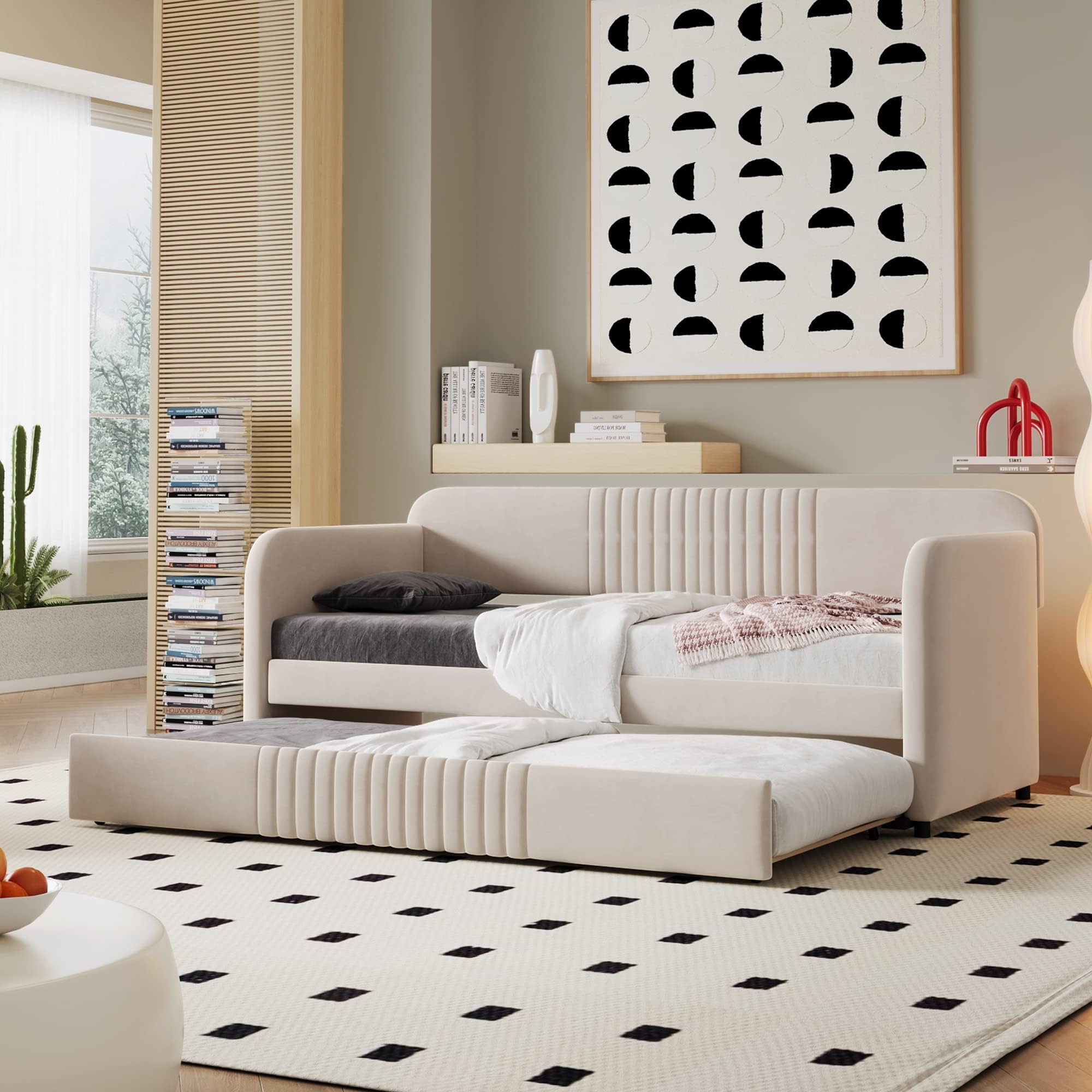 Amazon.com: BIADNBZ Twin Size Upholstered Daybed with Trundle, Linen ...
