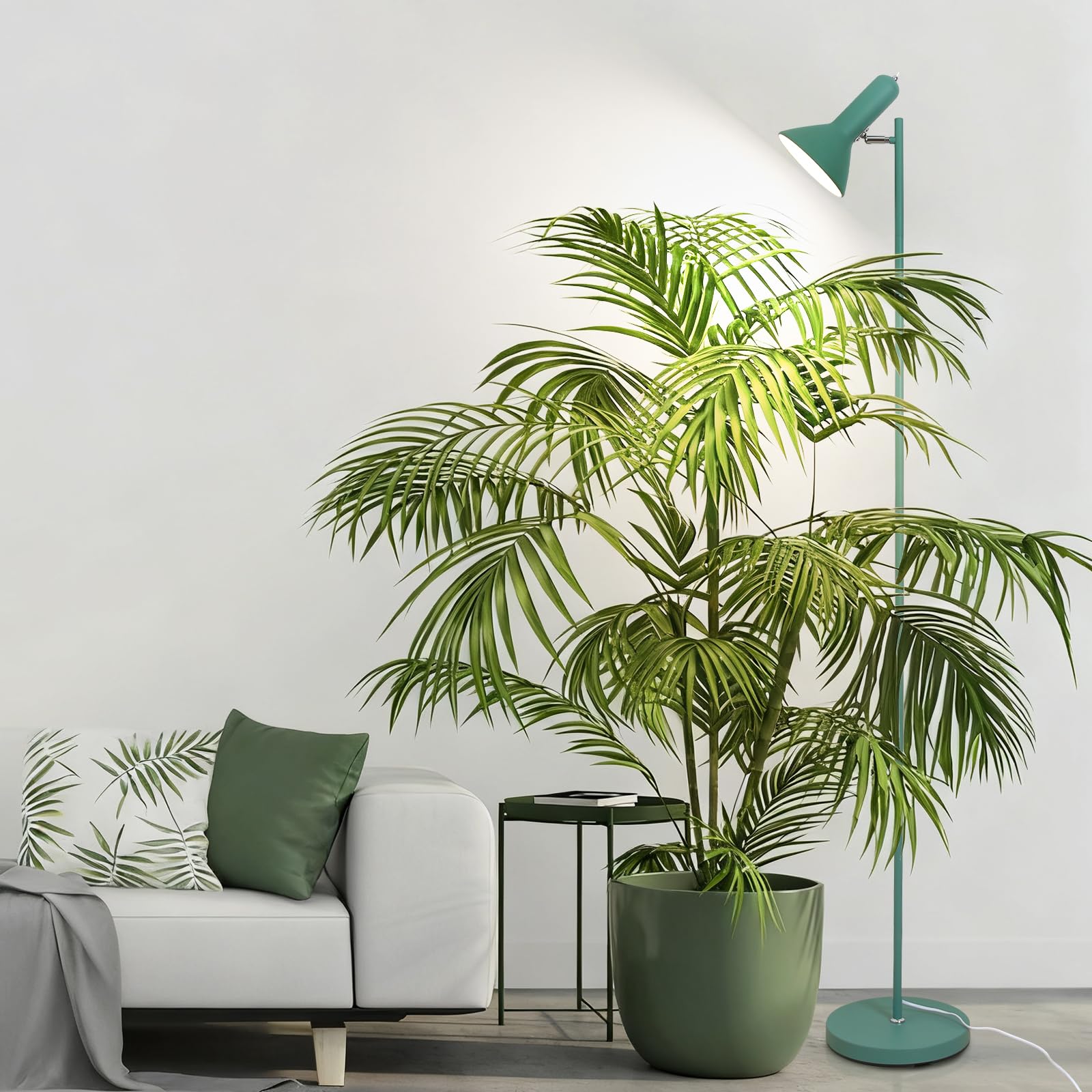Lampada E27 per piante da interni, lampada da terra con supporto, 1 luce max. 60 W (senza lampadina), lampada da terra in metallo, angolo regolabile con interruttore, per divano, soggiorno, ufficio