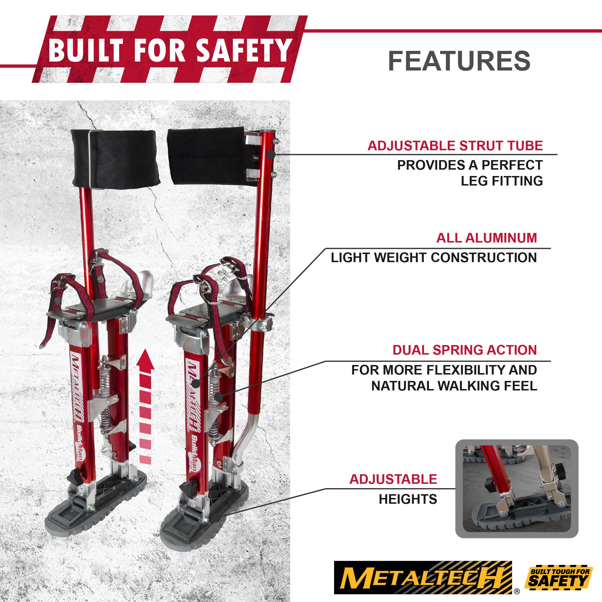 Metaltech I-BMDS2440 Trampoli Regolabili da 61 a 101,6 cm (1 Paio), Rosso, 24-40 Po