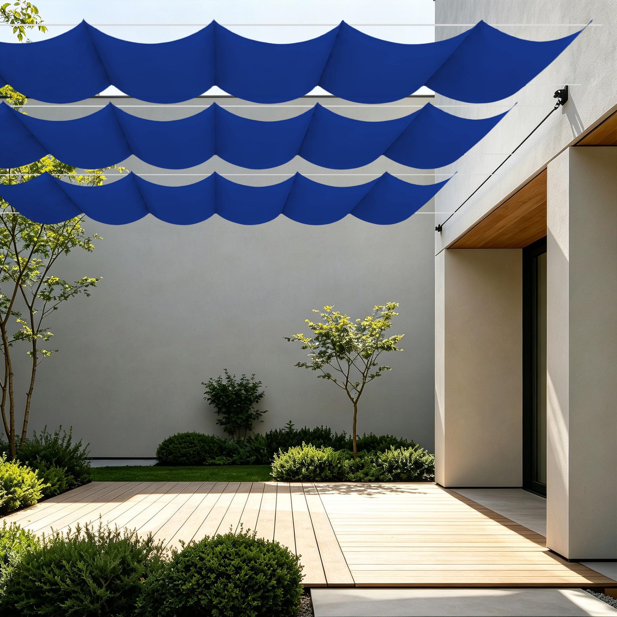 Filet d'ombrage rectangle bleu foncé pour ombrager un patio ou une terrasse de jardin