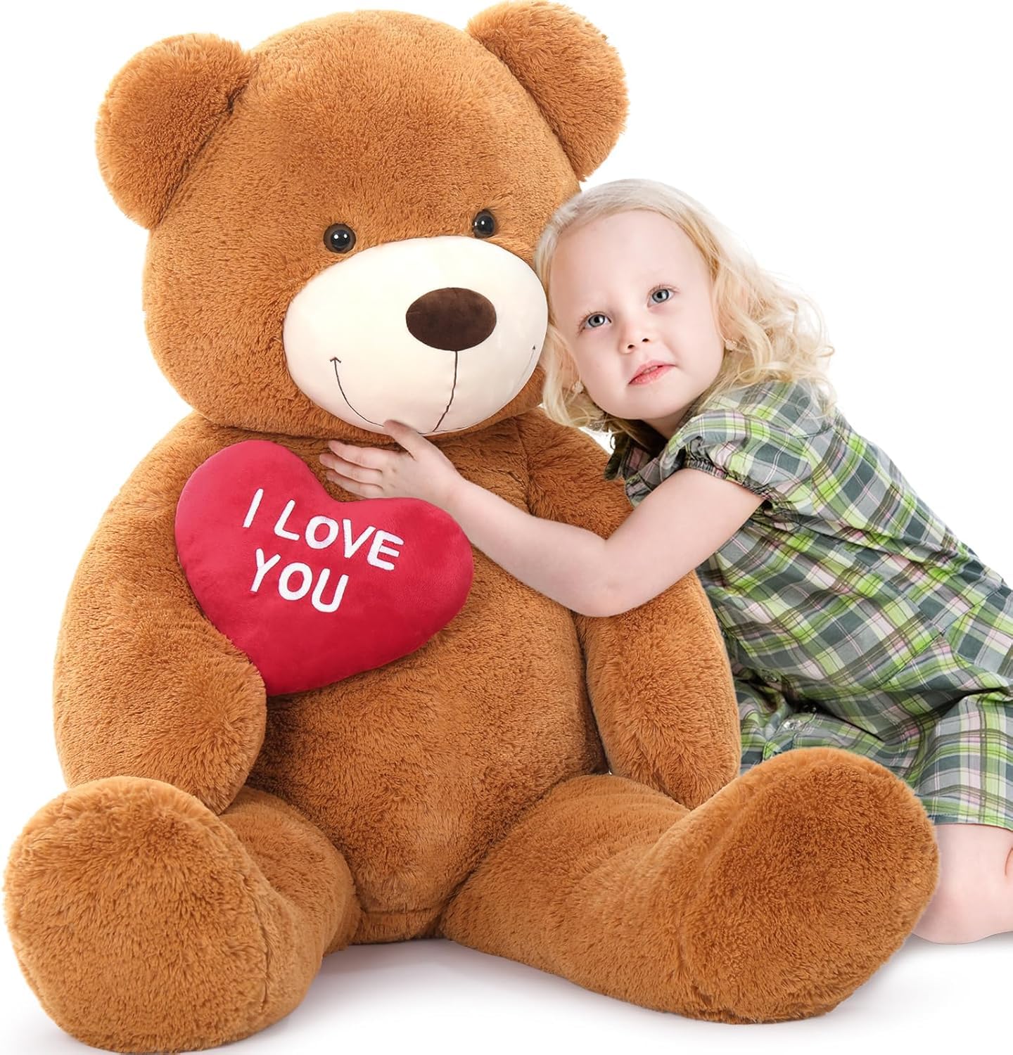 MorisMos 120cm/48in Giant I LOVE YOU Teddy Bear, XXL Large Cuddly Super Soft Teddybear 4ft, Fluffy Stuffed Teddys Plush Toy Birthday Gifts for Kids Girls Wife Girlfriend, Party Decor Brown