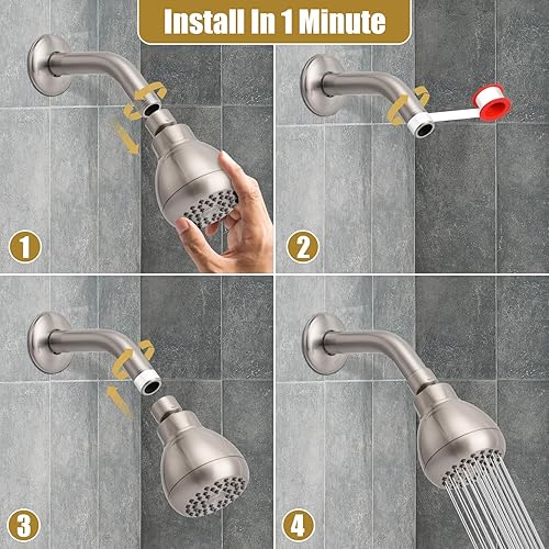 Vista 13 de Aisoso Cabezal de ducha de alta presión de 3 pulgadas, antiobstrucción, anti-fugas, cabezal de ducha fijo cromado con rótula giratoria ajustable