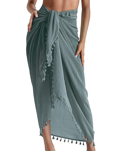 Eicolorte Sarong Cover Up Womens Beach Cover Up Bikini Bathing Suit Swimsuit Swimwear Coverup Sarong Pareo Wraps for Women - Gray - One Size