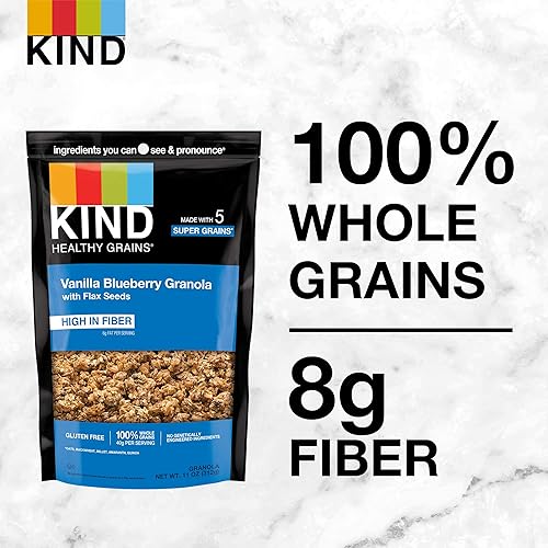 Miniatura 4 de KIND Healthy Grains - Granola, aperitivo saludable, granola de vainilla y arándanos con semillas de lino, mezcla de aperitivos, 11 onzas (6 bolsas)