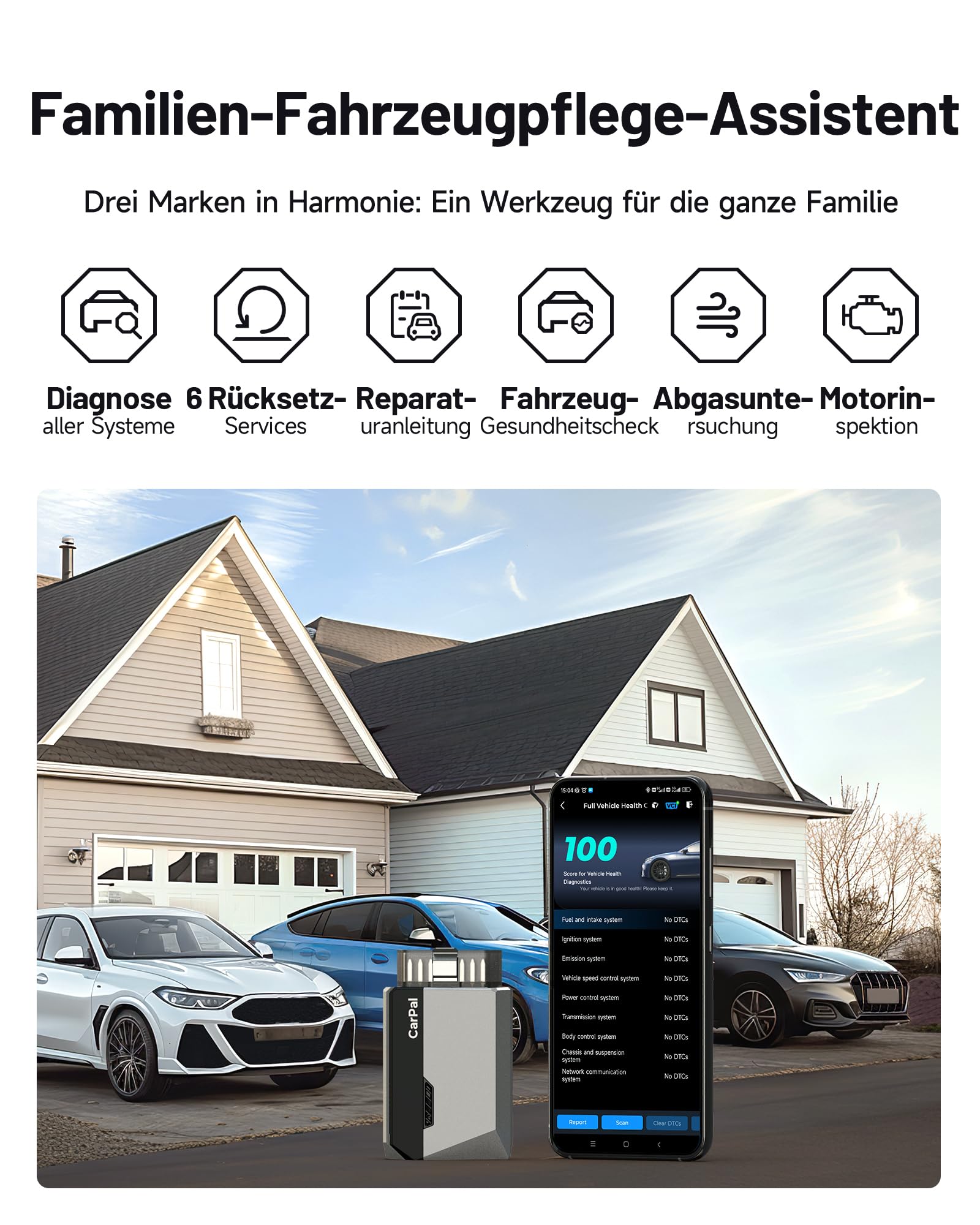 TOPDON OBD2 Diagnosegerät Carpal-A mit Bluetooth und 6 Reset Services, Diagnosegerät Auto mit Vollsystem Systemdiagnose für alle Fahrzeuge Kfz Pkw, OBD2 Scanner für iOS Android,1 Jahr Gratis