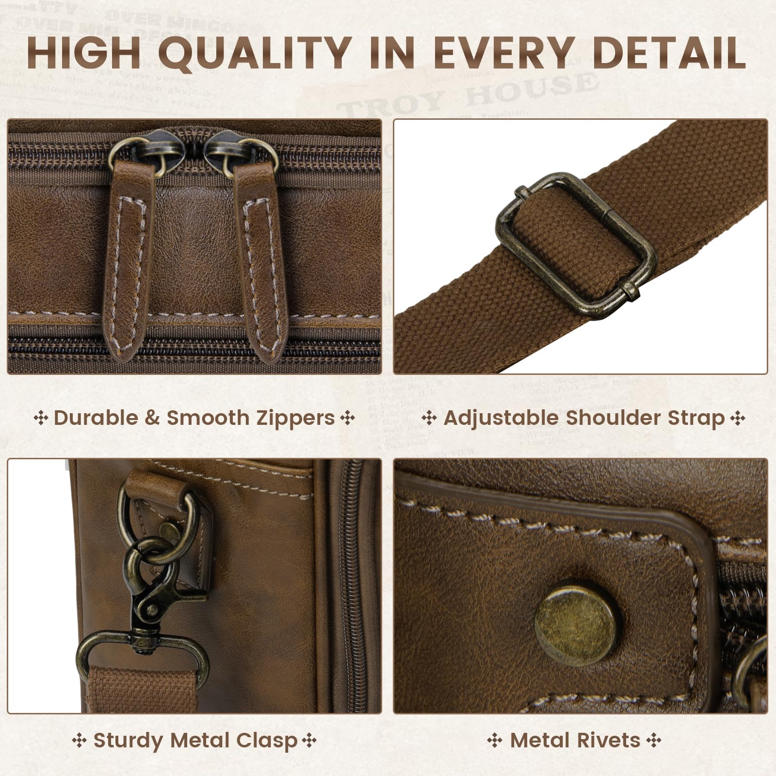 RAINSMORE Bolso Bandolera Hombre Impermeable Cuero Maletin Portatil 16 Pulgadas Vintage