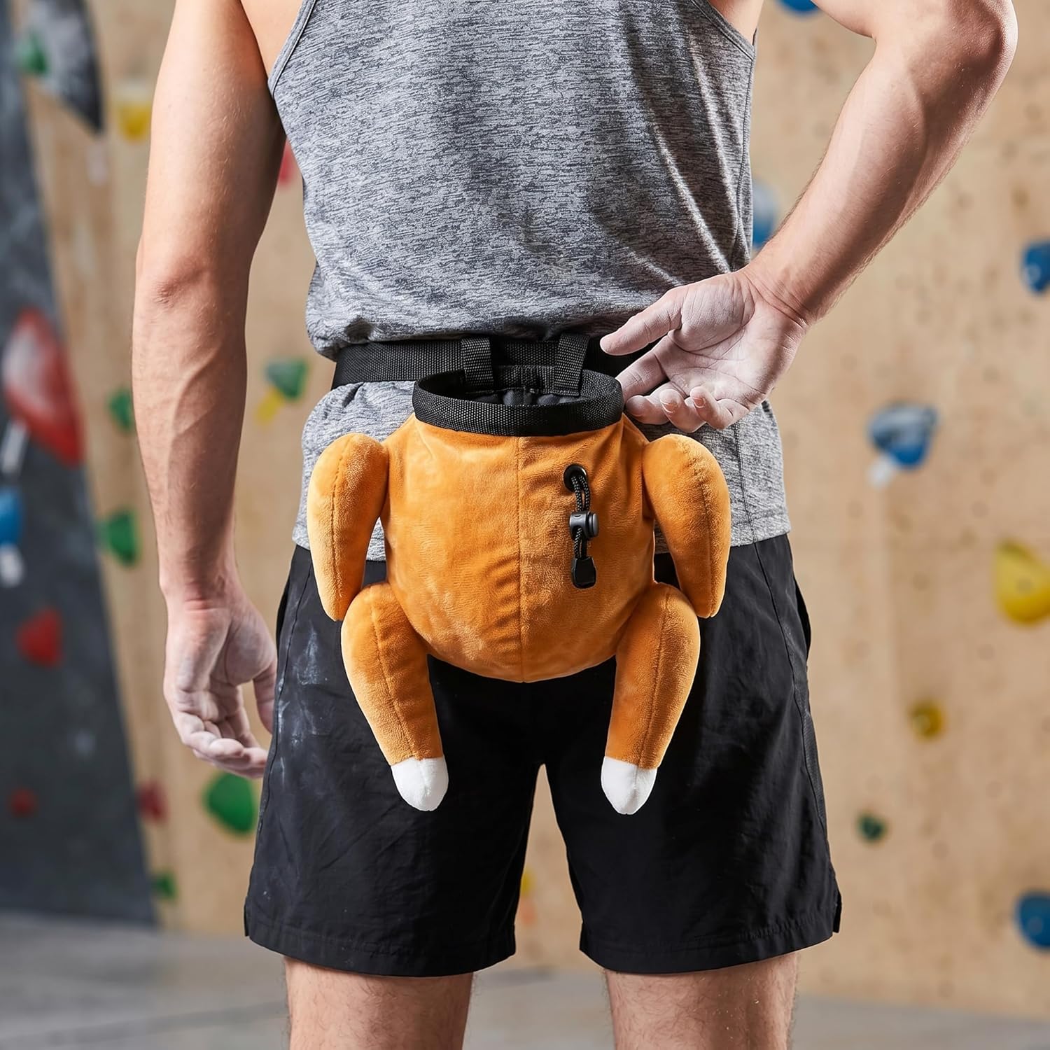 Turkey Rock Climbing Chalk Bag ClimbingMate, Funny Animal Chalk Pouch with Drawstring Closure & Adjustable Waist Belt, Bouldering Chalk Bag for Indoor Gym Outdoor Sport Climbing Accessories