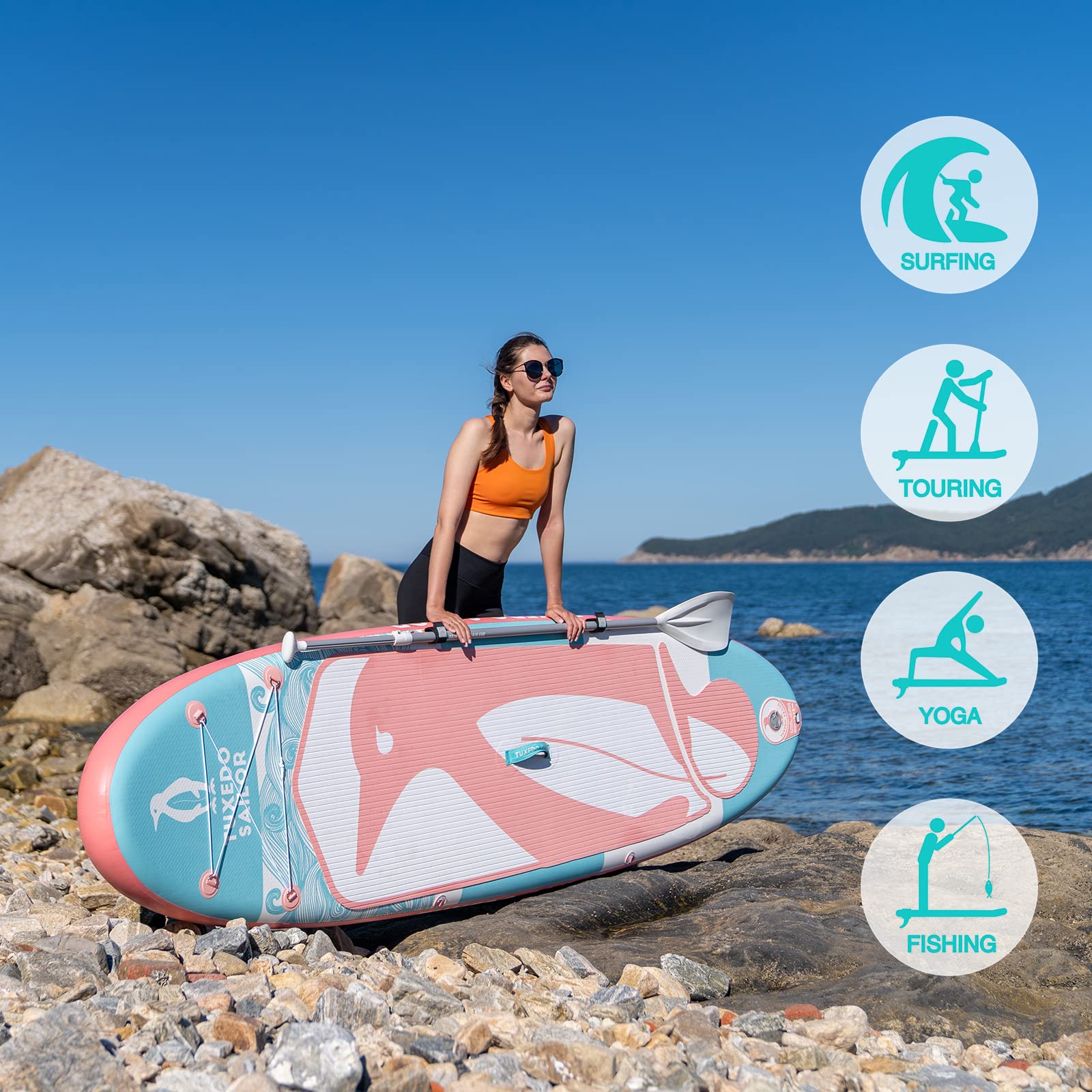 Tuxedo Sailor Inflatable Stand Up Paddle Board SUP Yoga Board Complete Accessories Adjustable Paddleboard, Pump, ISUP Travel Backpack, Mobile Phone Waterproof Bag, Fin, Kayak Seat, Paddling Surfboard - View #9