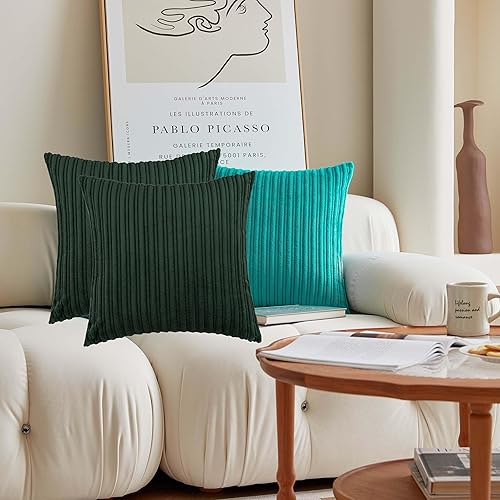 Miniatura 523 de UGASA - Juego de 2 fundas de almohada de terciopelo a rayas, funda decorativa para cojín con cremallera oculta para el hogar, sofá, dormitorio,