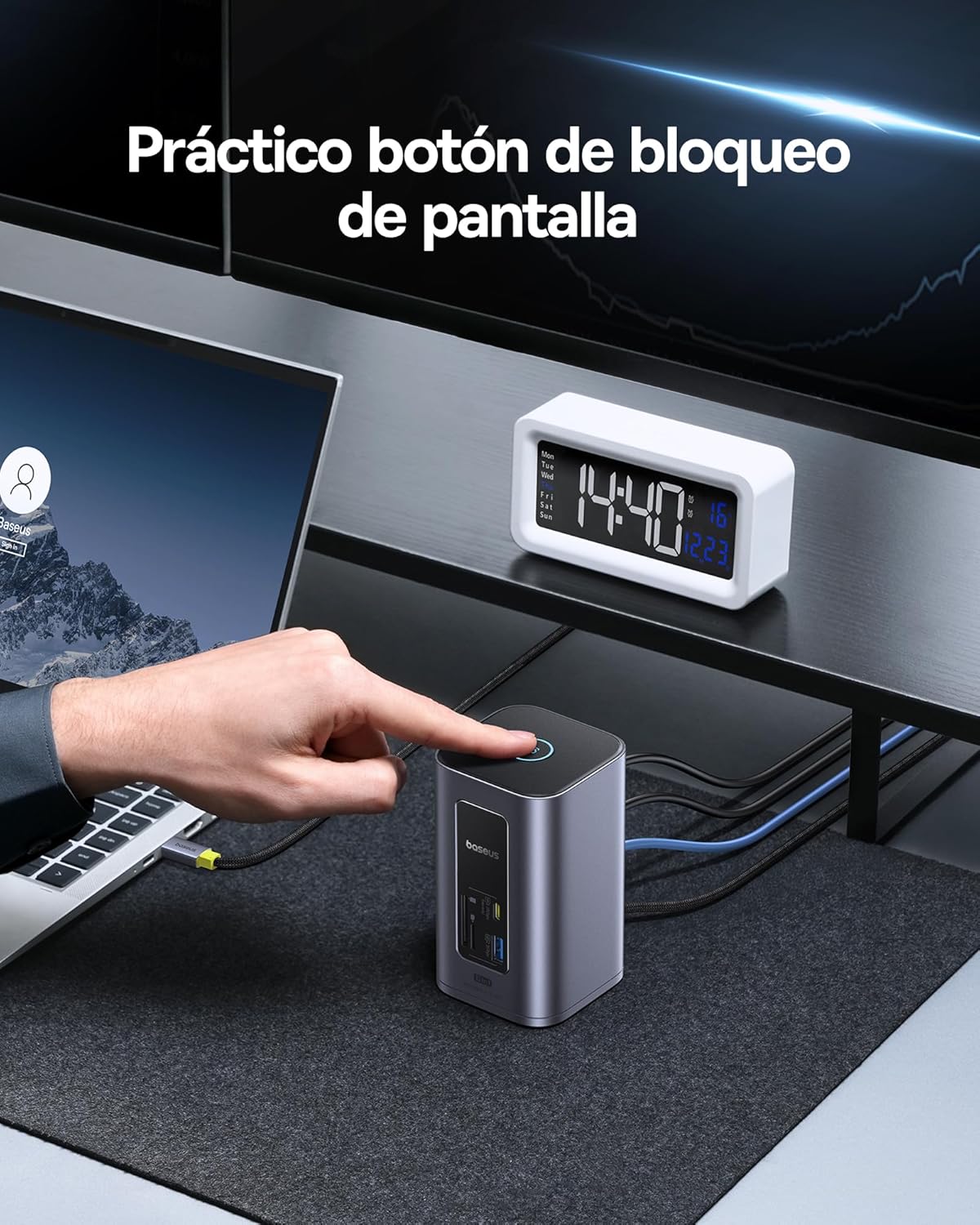 Baseus Nomos Air 12 in 1 Docking Station, Estación de Acoplamiento 2 Monitores para Windows, con 4K HDMI, 10Gbps USB-A/C, SD/TF, 100W PD, Ethernet, Compatible con portátiles HP/Lenovo/DELL/Acer 7