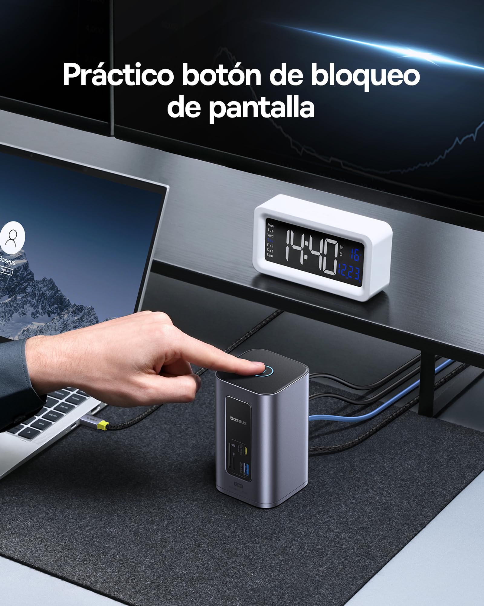 Baseus Nomos Air 12 in 1 Docking Station, Estación de Acoplamiento 2 Monitores para Windows, con 4K HDMI, 10Gbps USB-A/C, SD/TF, 100W PD, Ethernet, Compatible con portátiles HP/Lenovo/DELL/Acer