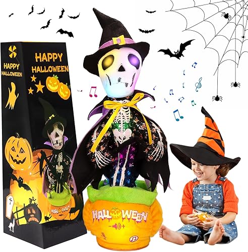 MIAODAM Juguetes de Halloween: esqueleto y cactus parlante, calabaza cantante con canciones de Halloween, decoración de esqueleto brillante