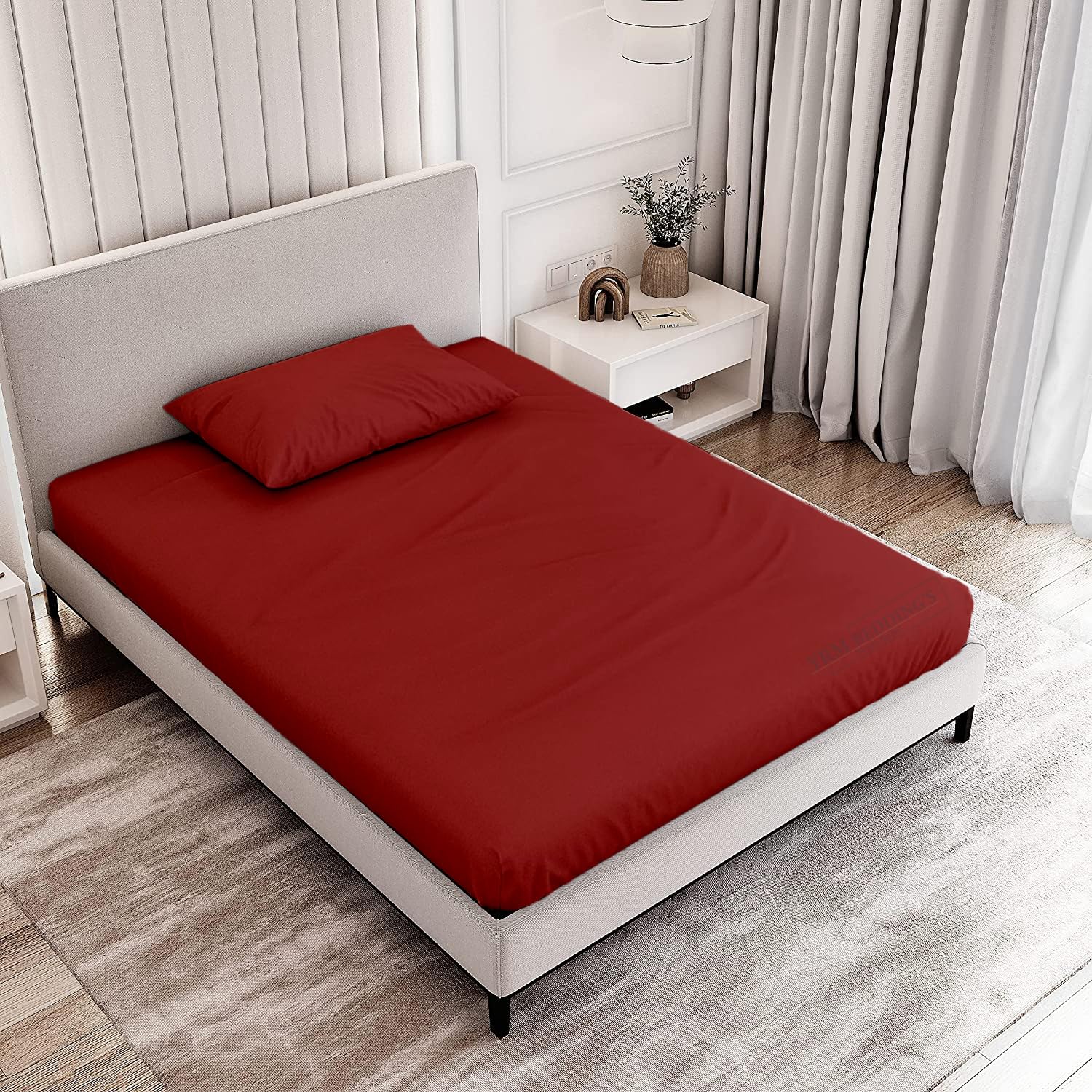 EDMUND - Super Soft Elastic Fitted Bedsheet with Pillow Covers Single Bed (36" X 72" + 8") Fitted Bedsheet Machine Washable Cotton Finished Elastic Bedsheet Single Bed | Burgundy