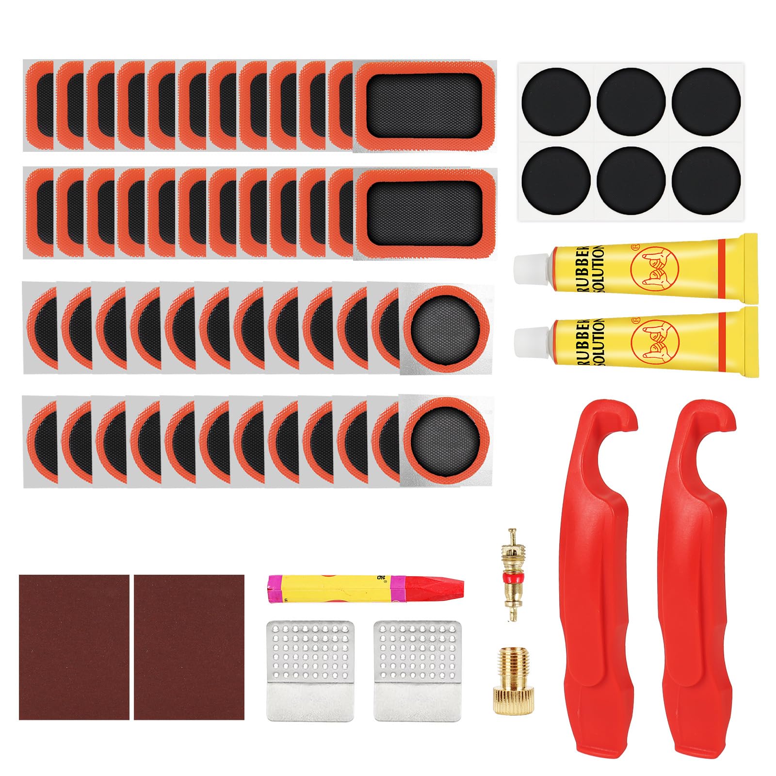 KETELES 78pcs Puncture Repair Kit, Self-Adhesive Bike Tyre Patches Puncture Repair Kit, Portable Storage Box, Valve Converter, for Mountain Bikes, Commuter Bikes, Bicycles, Motorcycles