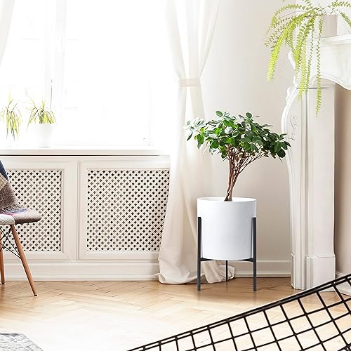 Miniatura 5 de D'vine Dev Maceta Mid Century de resina de fibra de vidrio con soporte de hierro, 10 pulgadas, negro mate, 96-A-2-M