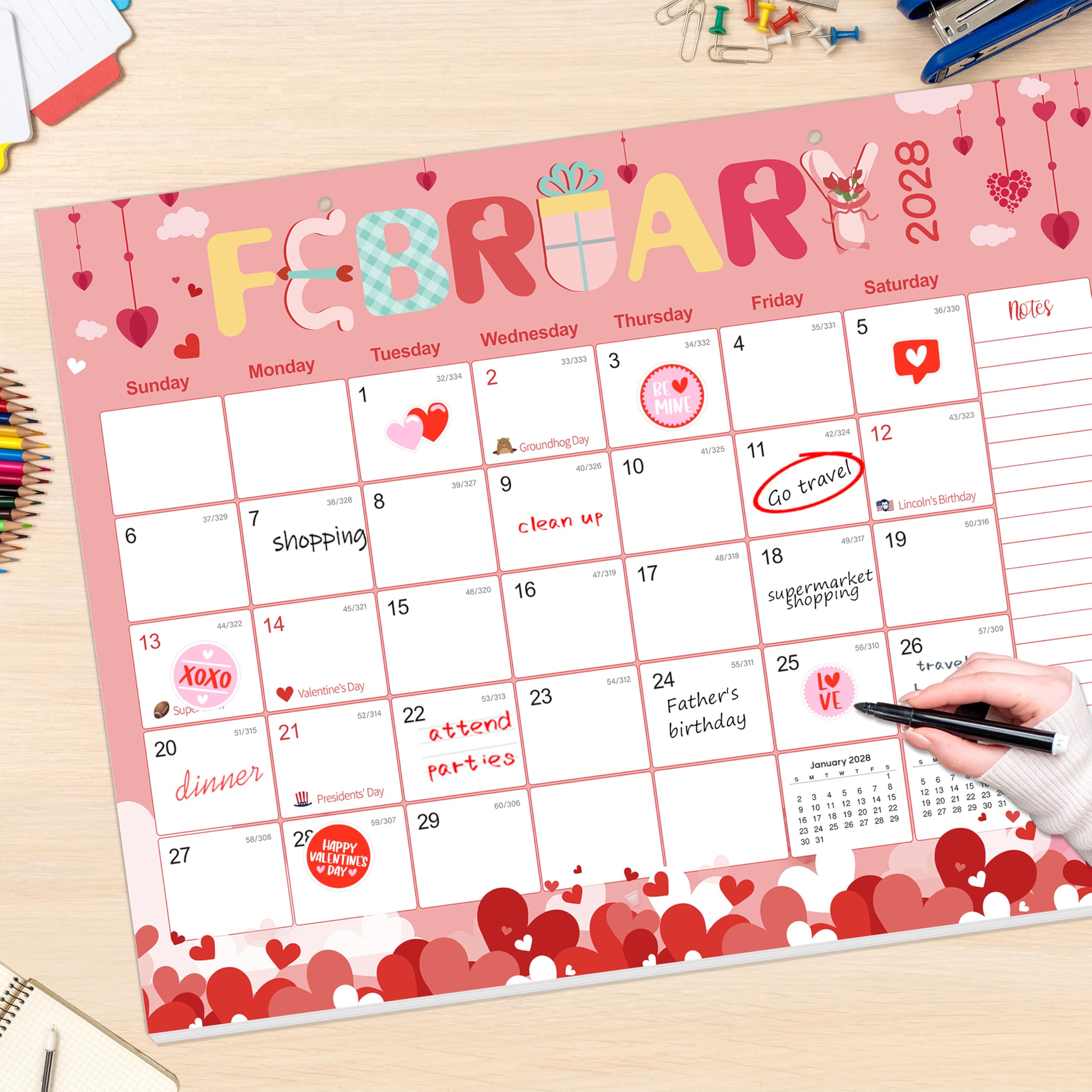 GuassLee Calendario de escritorio 2026-2028, 36 meses, 22 x 17 pulgadas, calendario grande de enero de 2026 a diciembre de 2028, planificador mensual de escritorio/pared con fecha juliana y papel