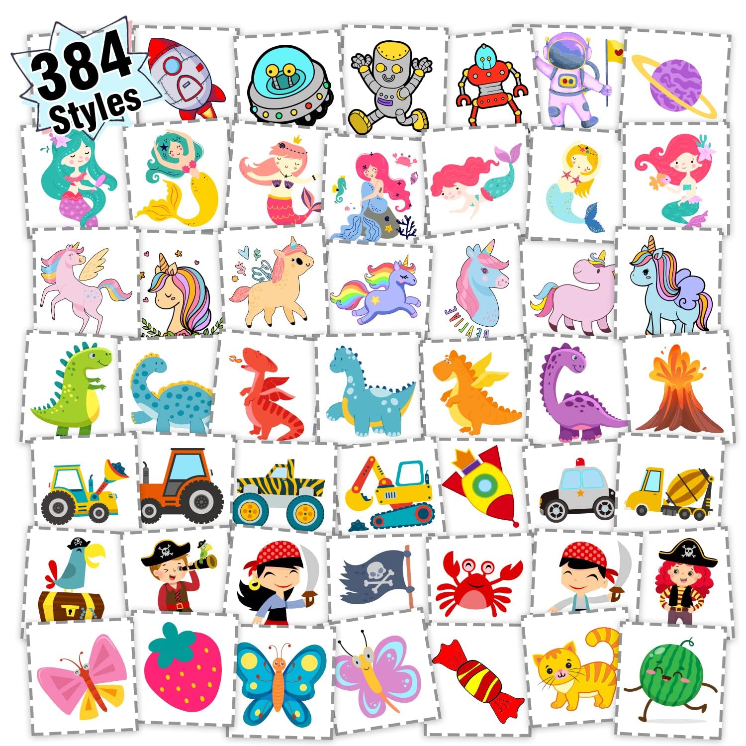 Partywind 384 Mixed Styles Temporary Tattoos for Kids, Cute Tattoo Stickers as Birthday Surprise Boys and Girls, Party Supplies Favors with Dinosaur/