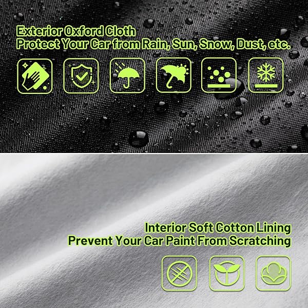 Favoto Bâche Voiture Housse de Protection Auto Exterieur PEVA Couverture Imperméable pour Berline avec Ouverte Latérale pour Cabine, Coton Respirant, Anti UV Neige Poussière, 490x190x150cm Noir - 3