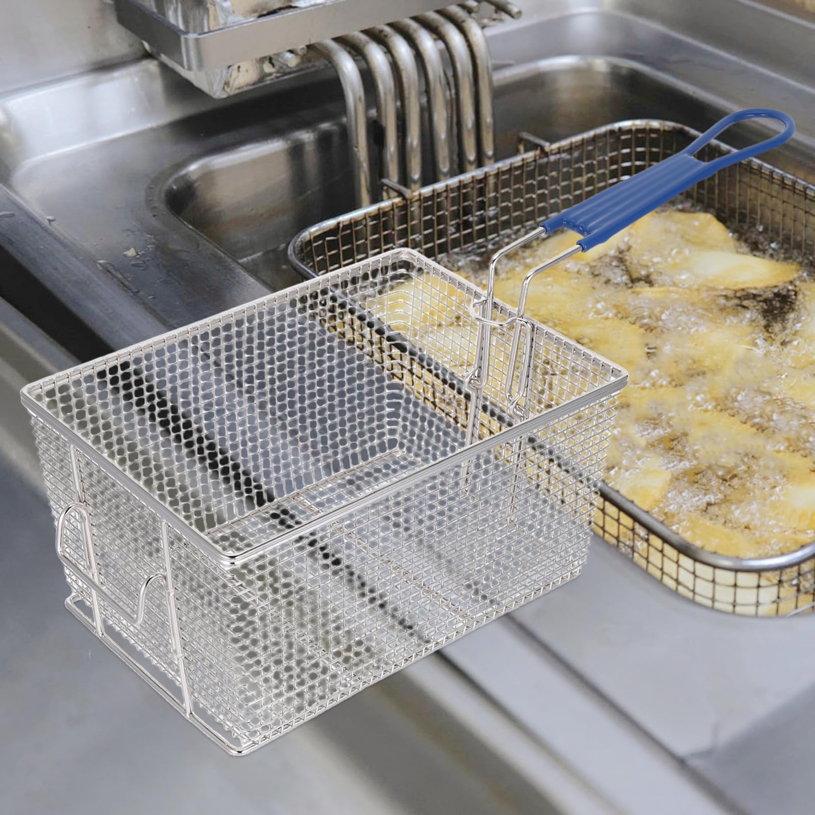 Cestello per Friggitrice in Acciaio Inox, Manico Ergonomico, Rete Fine