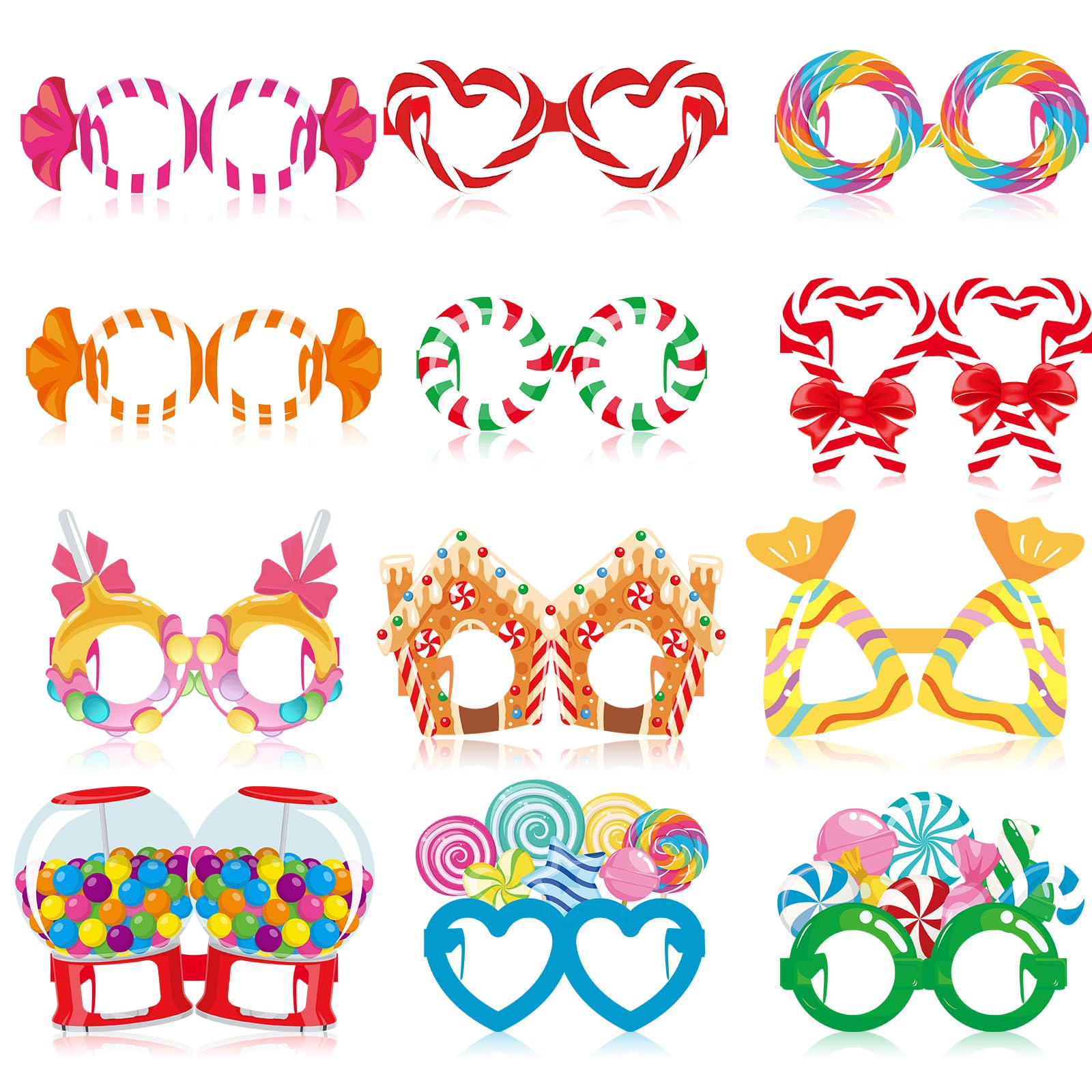 Pajean 36 Pcs Candy Party Decorations Eyeglasses Candyland Photo Booth Prop | Candylamd Eyeglasses Christmas Paper Glasses Frame Lollipop Themed Favor for Christmas Birthday Baby Shower Party Supplies