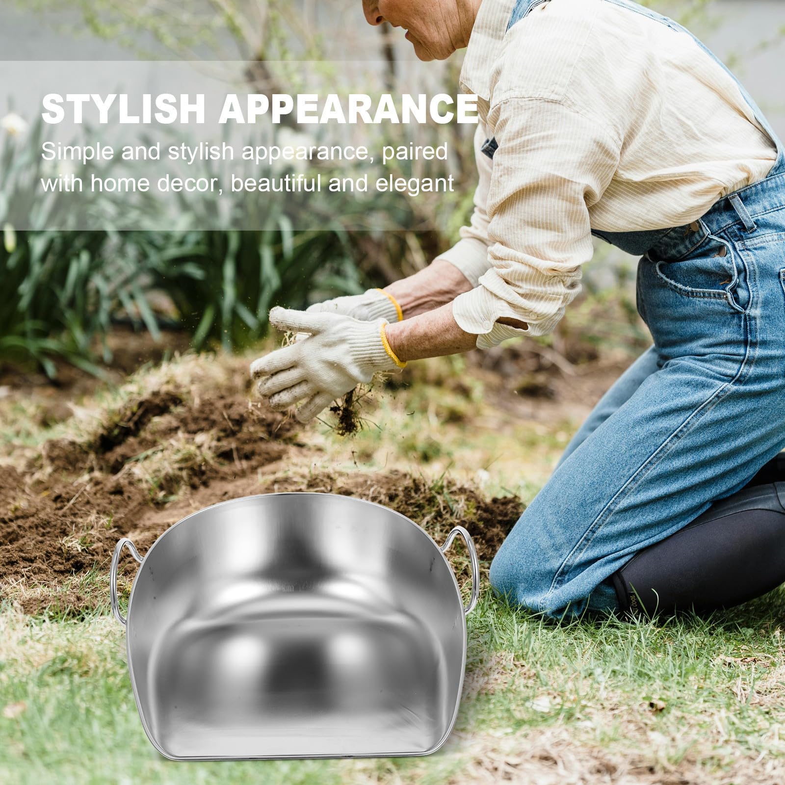 SECFOU Recogedor de Basura Tamaño Grande de Acero Inoxidable Resistente Mango Ergonómico para Uso Doméstico y Recolección en Exteriores