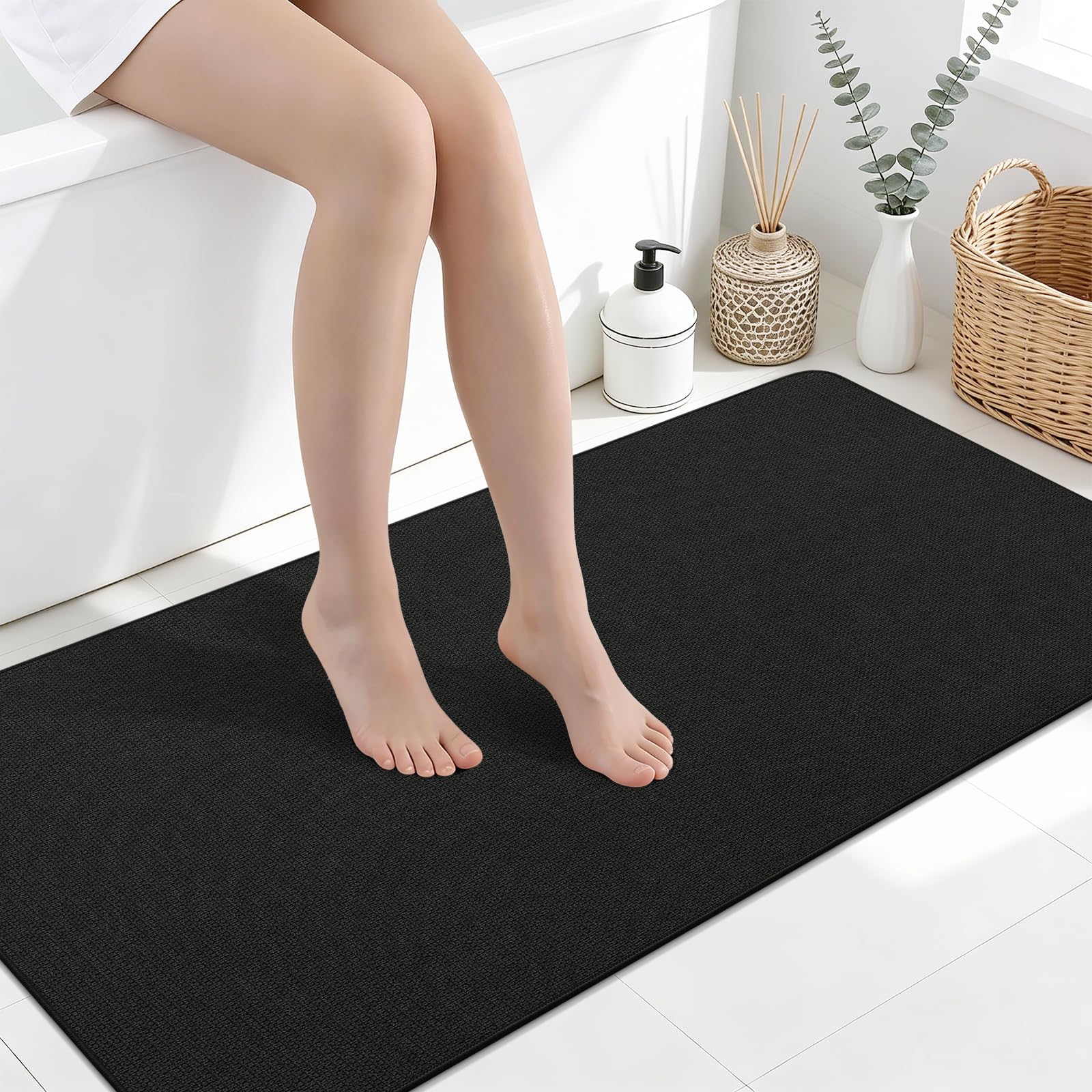 Smiry Ultra Thin Bath Mat 47x24, Non Slip Rubber Washable Bathroom Rugs