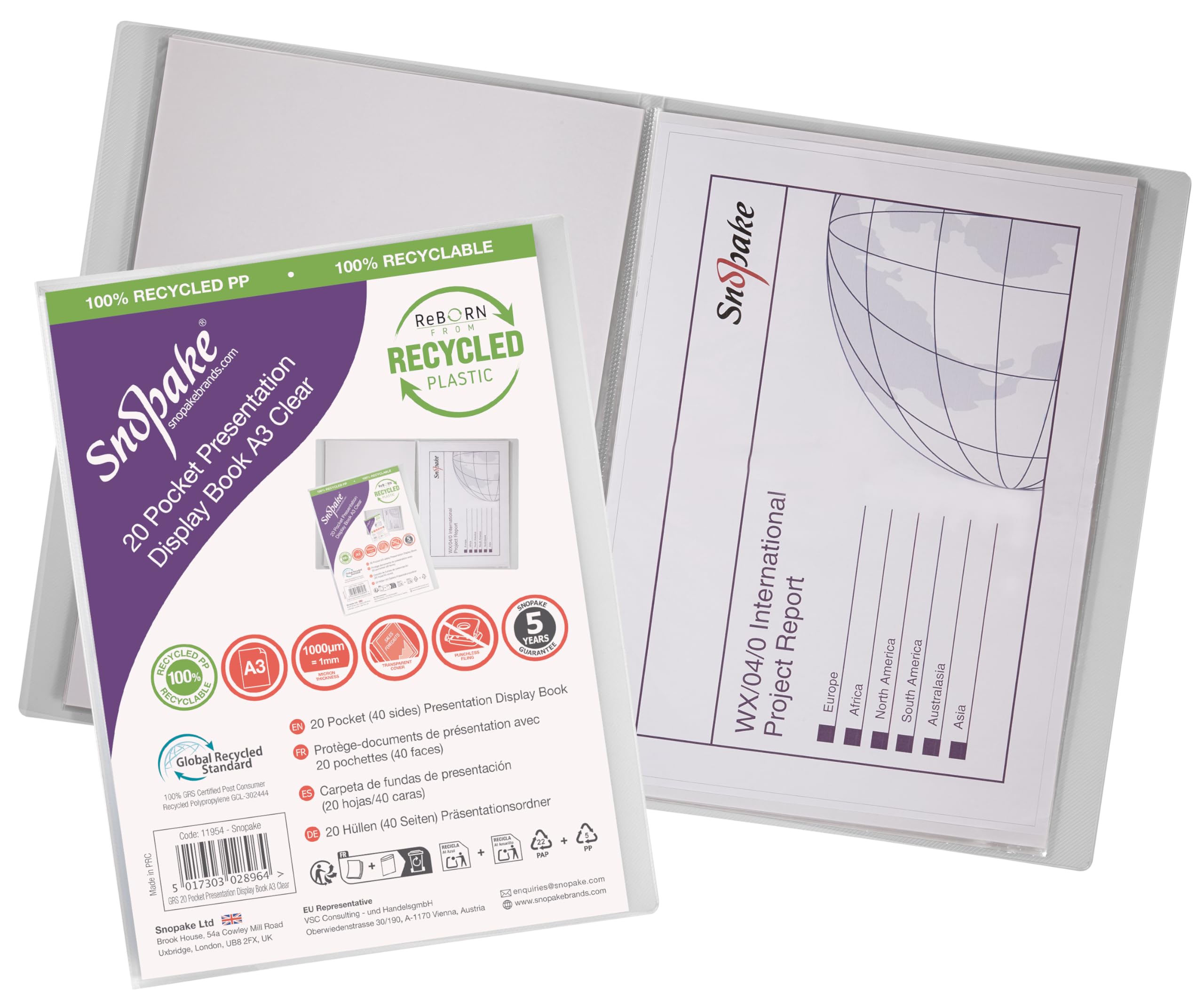 Snopake A3 Presentation Display Book 20 Pockets – Clear [Pack of 1] Ref: 11954