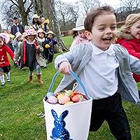 Vista 2 de Saintrygo 6 bolsas de lona para niños, cesta de caza de huevos de Pascua con asa, bolsas de regalo, cubo de transporte (color vivo, estilo elegante)