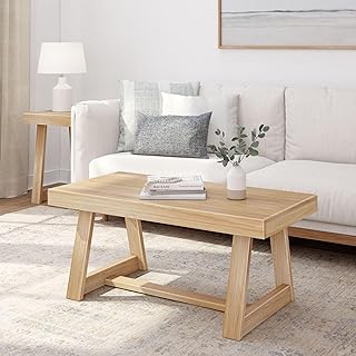 Plank+Beam Classic Rectangular Coffee Table, 40 Inch Farmhouse Coffee Table, Mini Center Tables for Small Spaces, Small Living Space Tea Table, Blonde Wirebrush