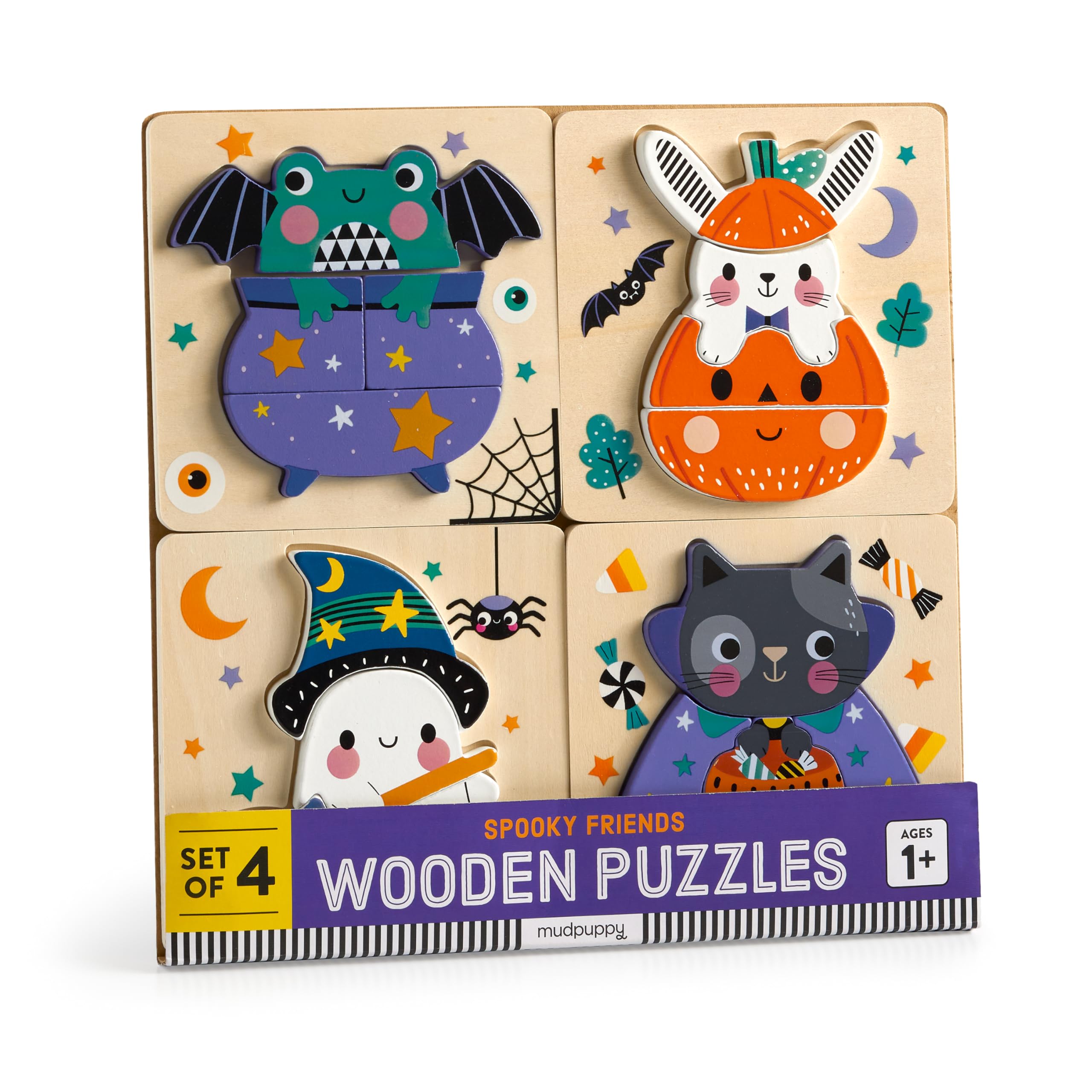 Amazon.com: Mudpuppy - Spooky Friends - Set of 4 Wooden 4 Piece
