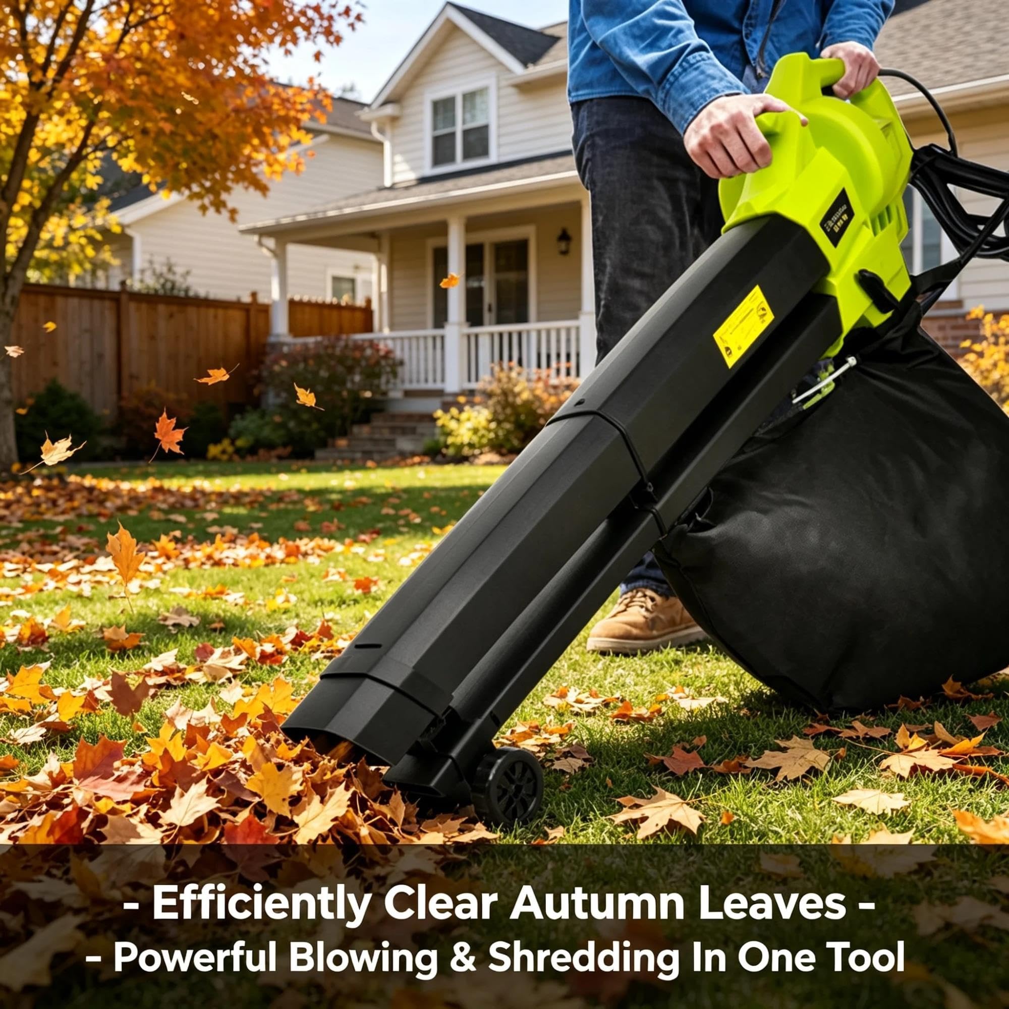 Souffleur et Aspirateur de Feuilles Électrique 2 en 1 sur Roues