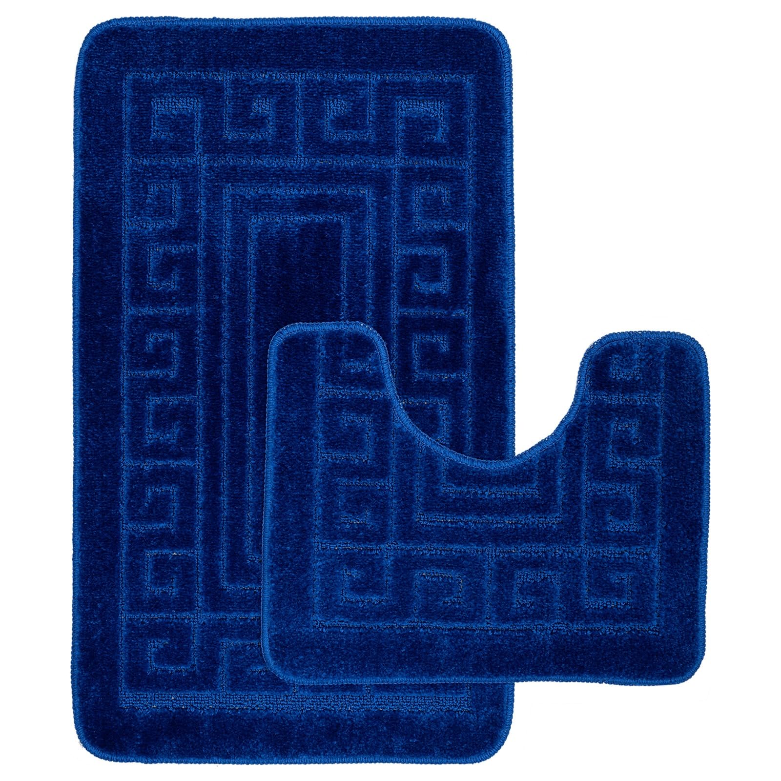 Greek Bath Mat 2 Pcs Set Non-Slip Bath Rug Toilet Mat Washable Bathroom Mats Rugs Absorbent Soft Rug for Bathtub Bathroom Includes 1 Bath Mat (50 X 80cm) And 1 Pedestal Mat (50 X 40cm) (ROYAL BLUE)