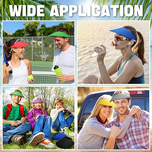 Miniatura 6 de Retisee 12 viseras de espuma de verano para hombres y mujeres, viseras de espuma ajustables con bandas de bobina, sombrero de visera para golf,