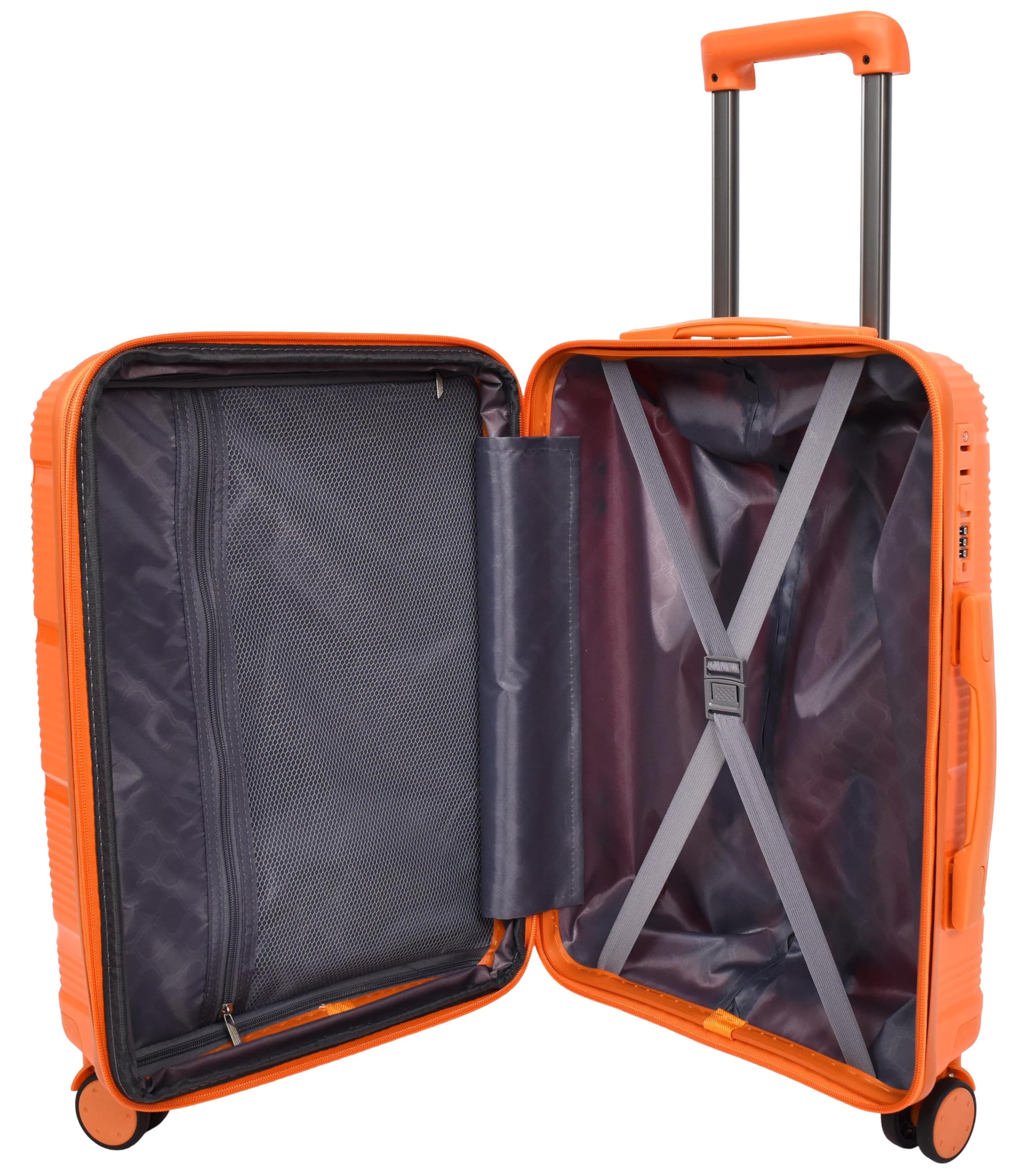 A1 FASHION GOODS Valigia robusta espandibile con guscio rigido, in polipropilene, 8 ruote, con chiusura lampo e chiusura lampo, Arancione, Small Cabin Size 20", Valigia espandibile Hardside con ruote