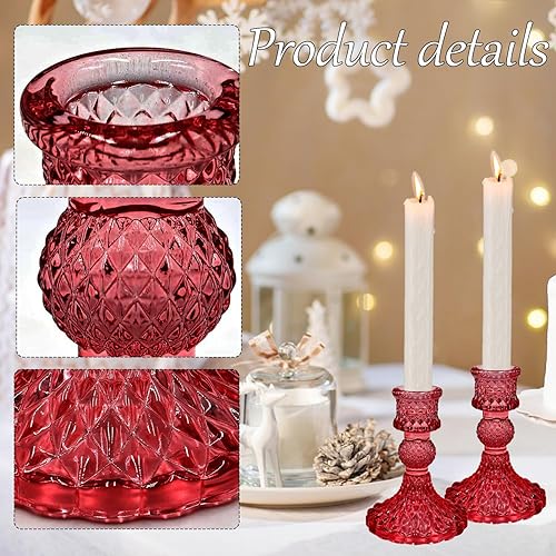Miniatura 3 de Juego de 2 portavelas de cristal, portavelas cónicos para velas de 0.8 pulgadas, centro de mesa decorativo de cristal para mesa, boda, comedor,