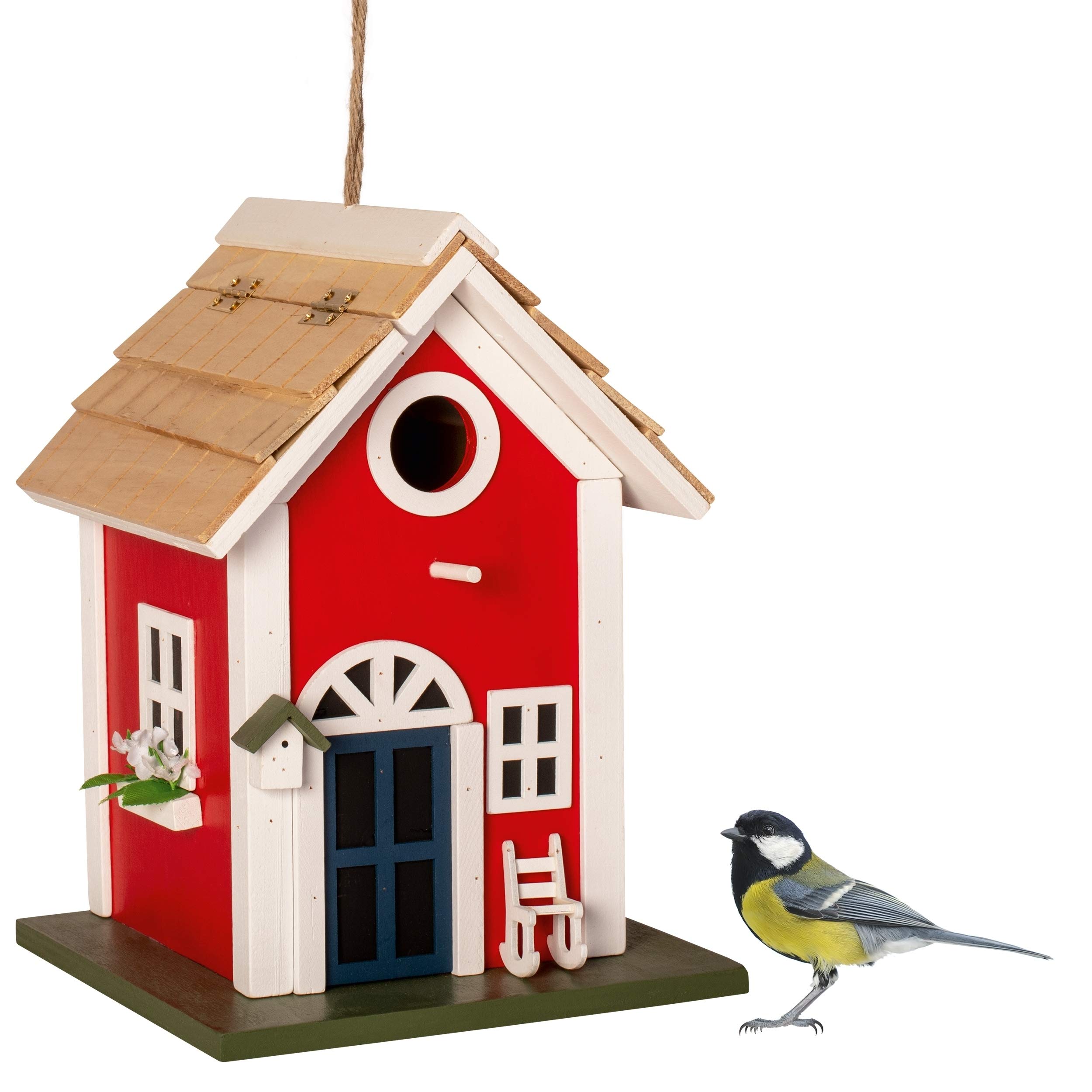 GARDIGO® Maison d'oiseaux - Nichoir en Forme de Maison de Campagne | Abris d'Oiseau Décorative à Suspendre pour Jardin, Balcon, Terrasse I Nichoir Maisonnette d'oiseaux au Style Suédois.