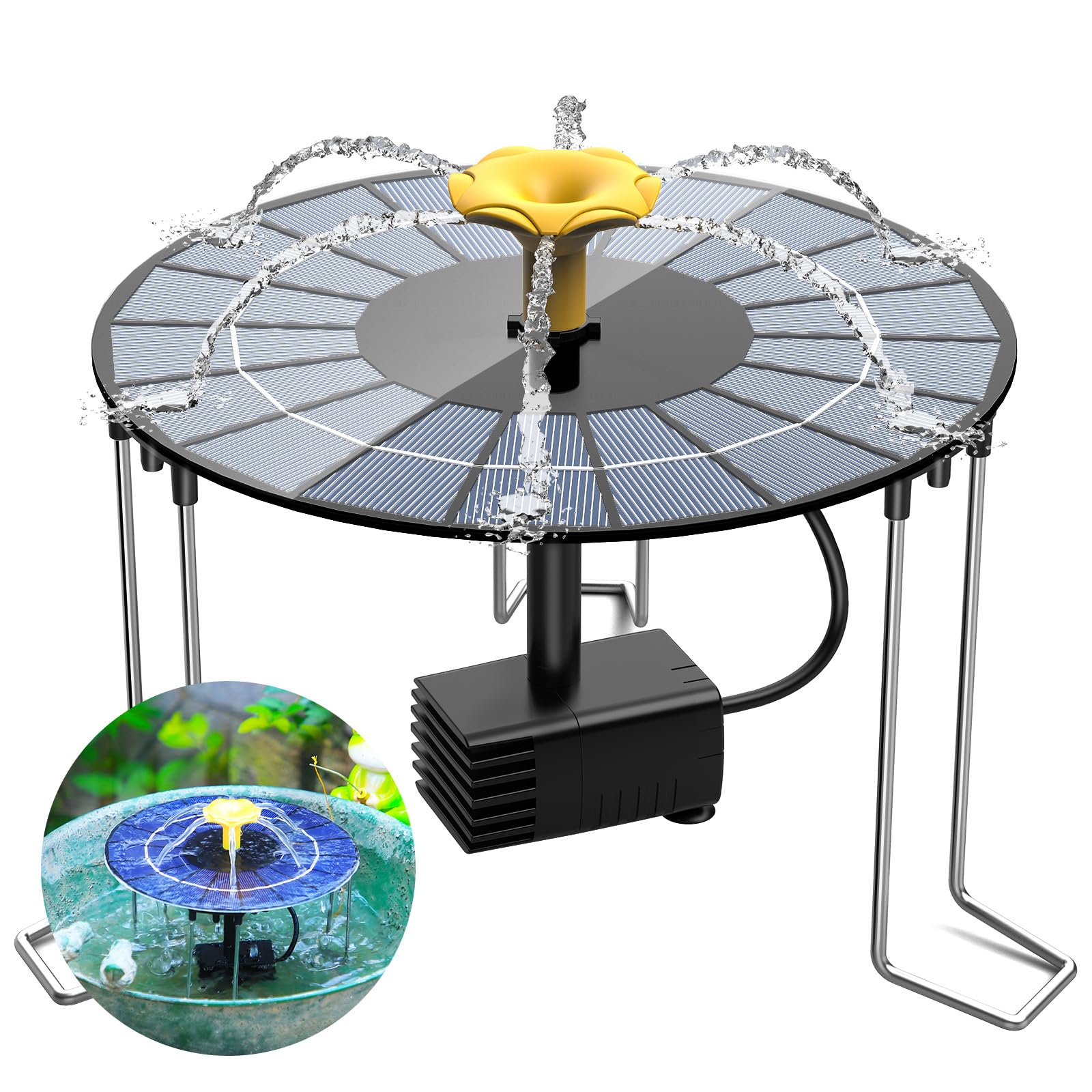 Fontaine solaire pour l'extérieur AISITIN avec supports pour bain d'oiseaux