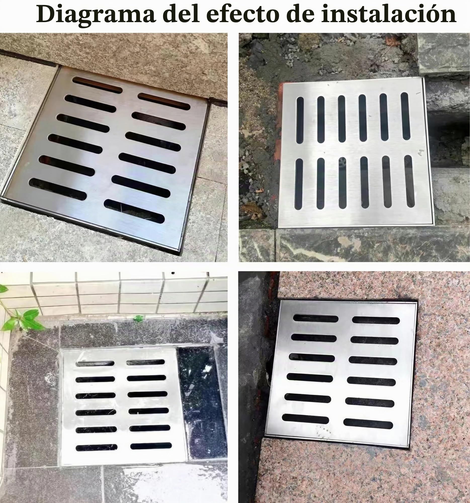304 Inoxidable Tapa Desague Terraza, Rejilla Sumidero Piscina, Cubierta de Drenaje ai Aire Libre, Rectángulo Rejilla Canal, Rejilla de Alcantarillado para Terraza, Jardin, Piscina(10x10x2cm)