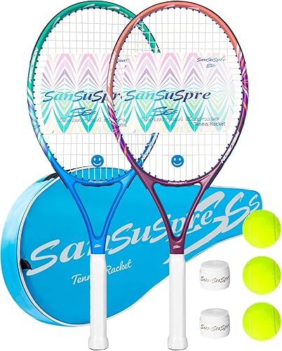 Raqueta de tenis de 27 pulgadas para adultos, paquete de 2 raquetas de tenis para hombres y mujeres, para principiantes y profesionales, con bolsa,