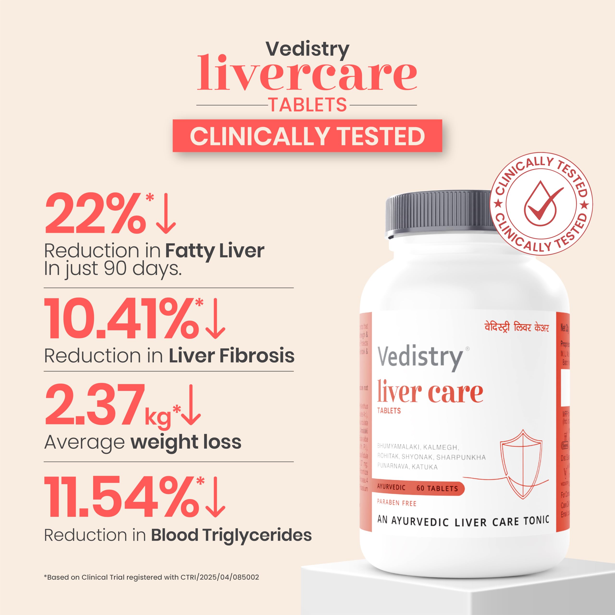 Vedistry Livercare Tablets | Ayurvedic Liver Detox Supplement for Fatty Liver & Sluggish Metabolism | Clinically tested | 22% reversal in fatty liver | Ayurvedic Liver Care with Bhumiamalaki, Kutaki & Amalaki for Detox & Liver Restoration – 60 Tablets (Pack of 2) — Amazon image 5
