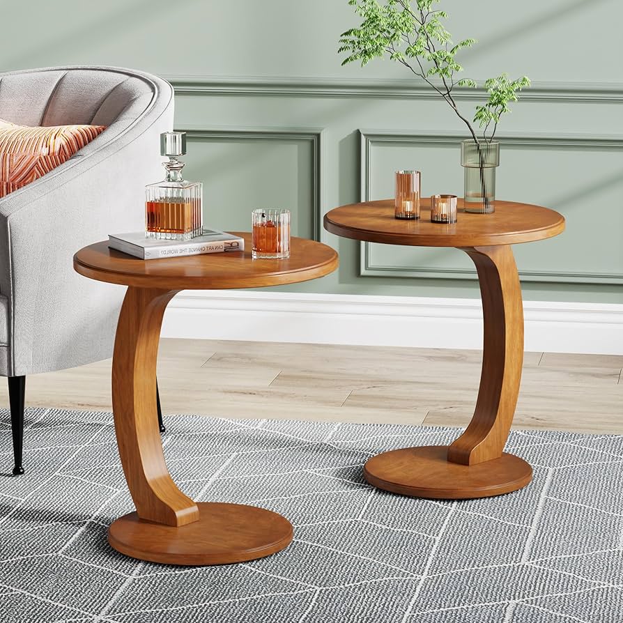Amazon.com: Tribesigns C-Shaped End Table Set of 2, Wooden Round ...
