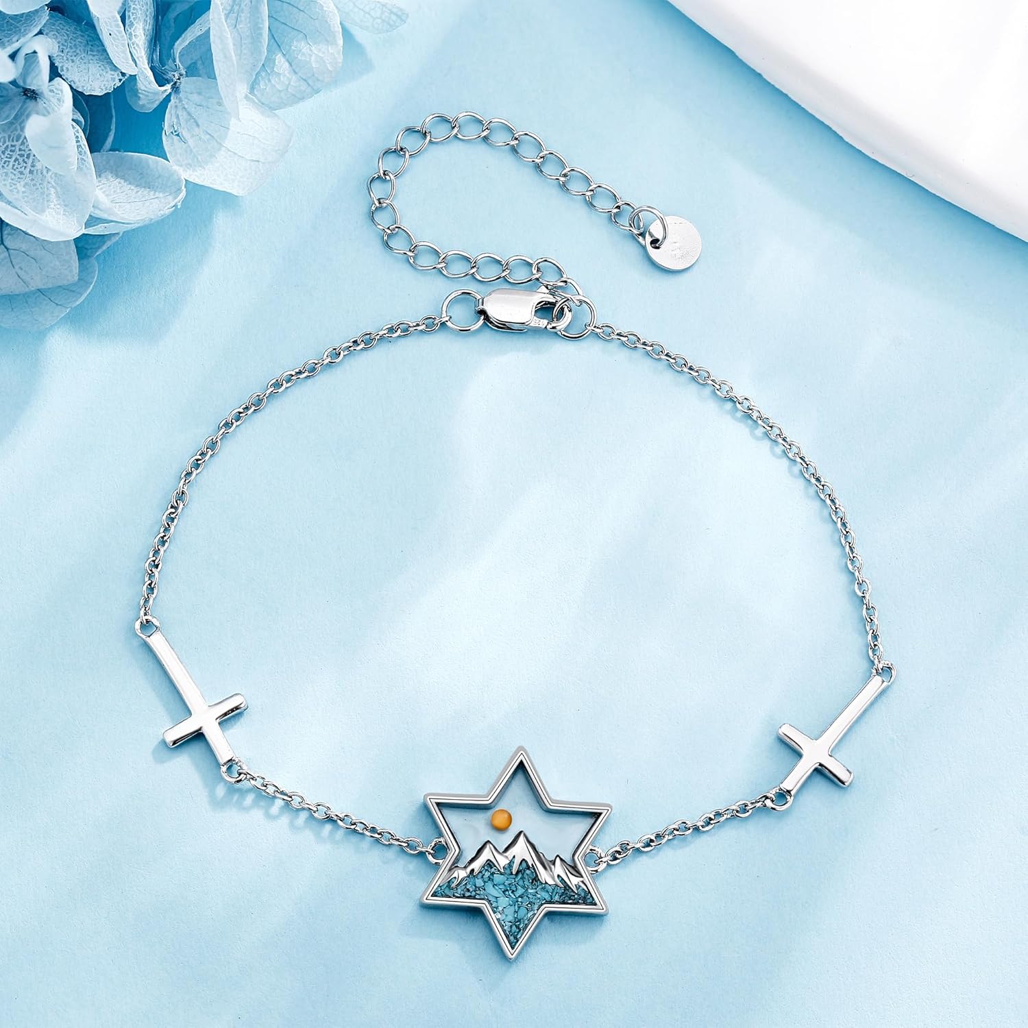 YAFEINI Mustard Seed Mountain Bracelet 925 Sterling Silver Star of David with Cross Bracelet Inspirational Jewelry Gifts for Women - Image 3