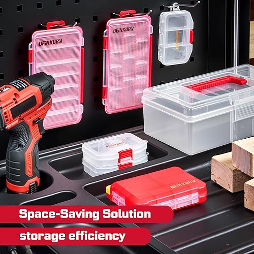 Miniatura 9 de Juego de cajas de herramientas de plástico, 7 piezas, color rojo, transparente, estuche de almacenamiento portátil para varias herramientas y piezas