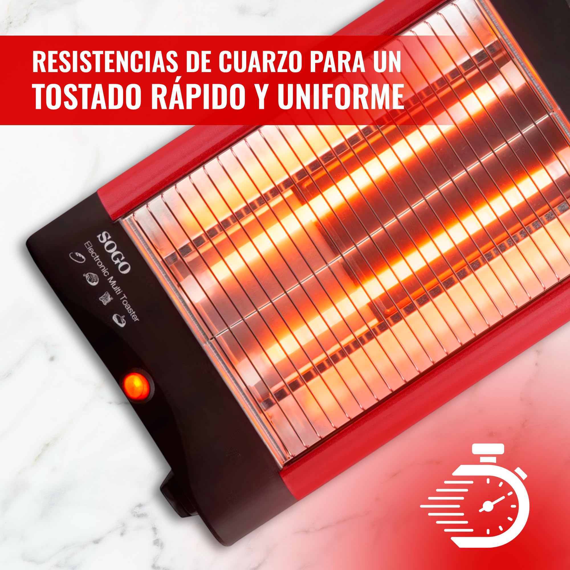 SOGO Tostadora Horizontal para Pan y Bollería – Tostadora Pan Plana con Resistencias de Cuarzo y Temporizador de 5 Minutos – Bandeja Extraíble para Migas e Indicador luminoso