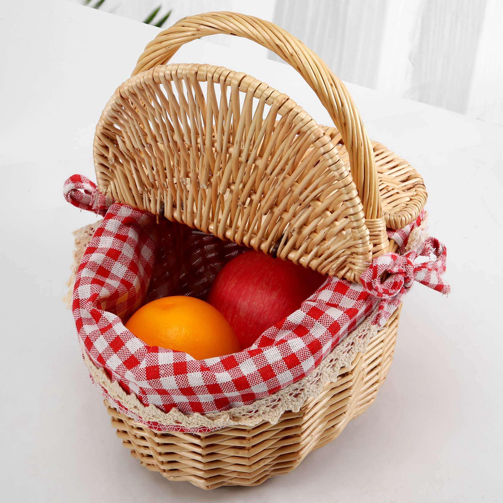 10X Panier de Panier de Pique-Nique en Osier de Style Campagnard avec Couvercle et Poignée et Doublures pour Pique-Niques, Fêtes et Barbecues